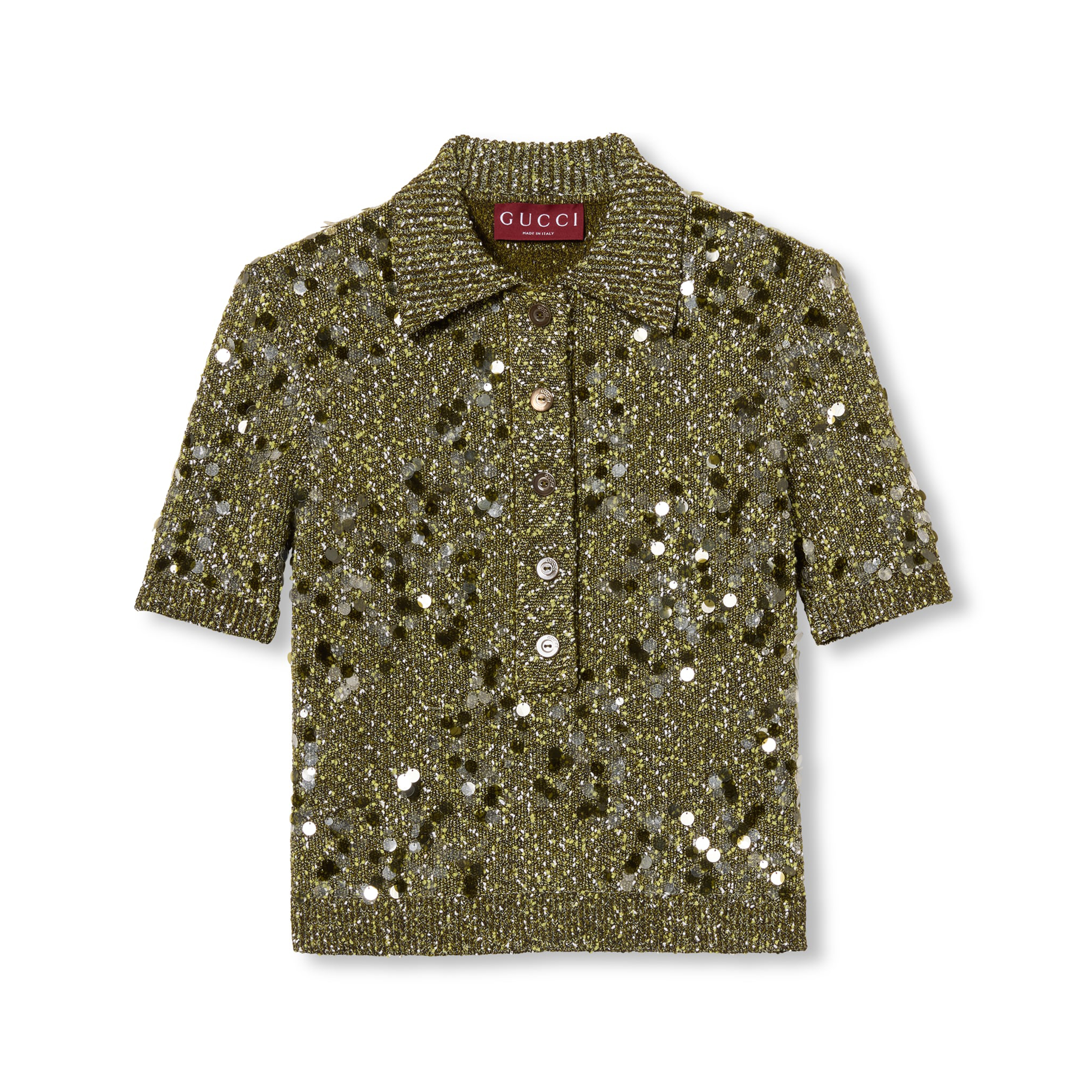 NIGO Gucci Women's Spring, Summer And Fall Full Print Sequin Embroidery Lapel Knit Short Sleeve Polo Shirt Ngvp #nigo9761