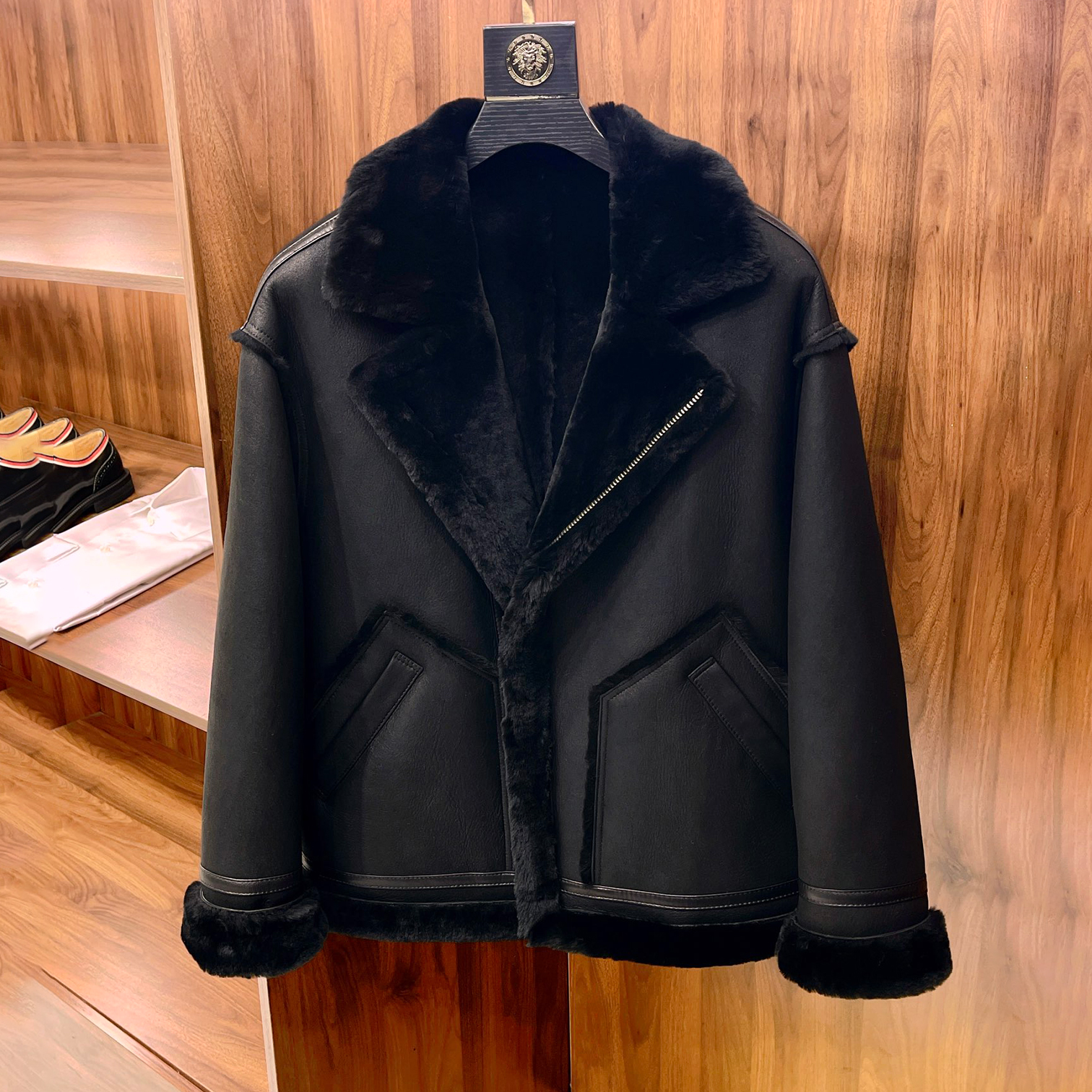 NIGO Dior Men's Women's Autumn And Winter Vintage Fur Jacket Solid Color Zipper Lapel Leather Jacket Ngvp #nigo9768