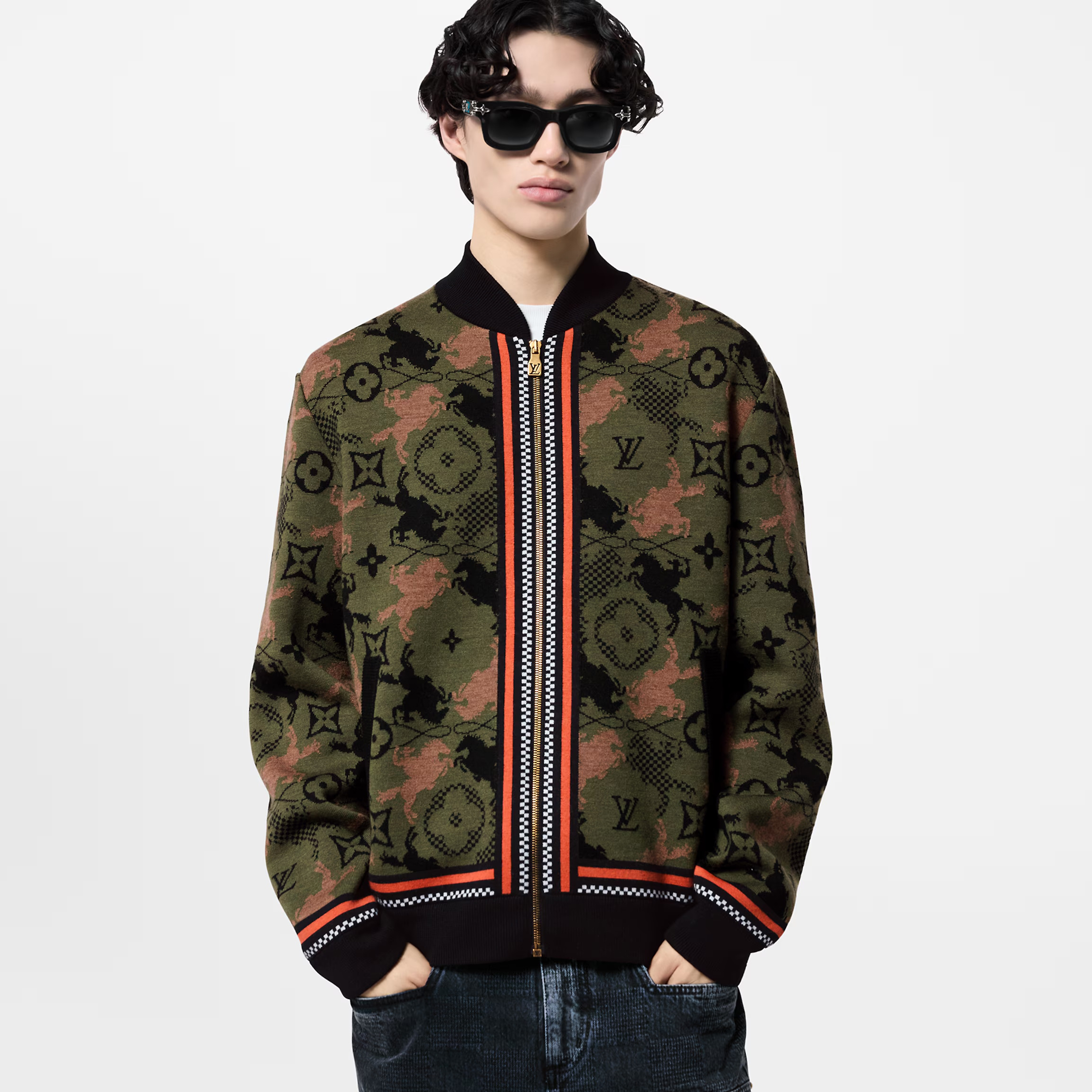 NIGO Louis Vuitton Men's Fall/Winter Camouflage Logo Jacquard Pattern Pilot Wool Long Sleeve Zipper Jacket #nigo74669