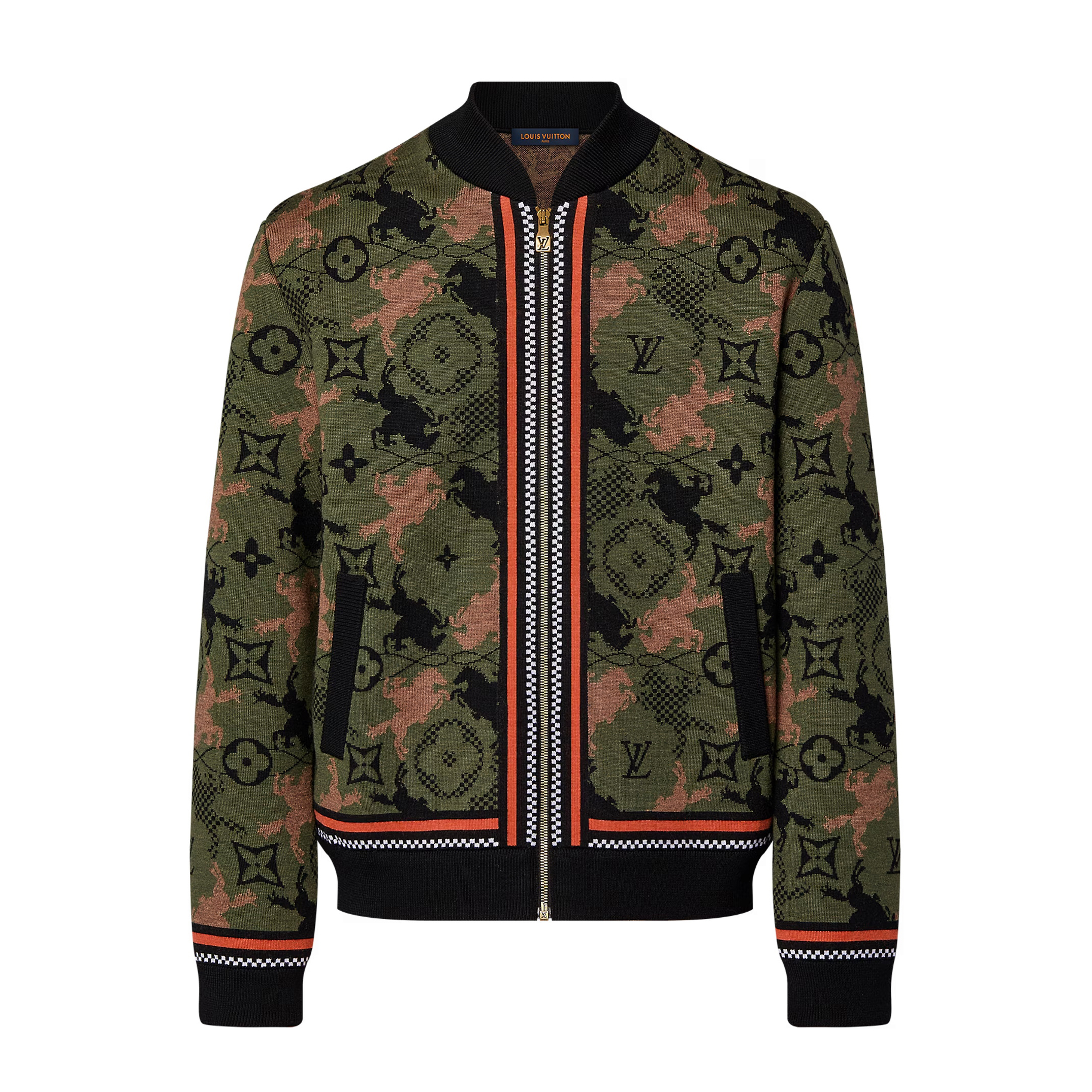 NIGO Louis Vuitton Men's Fall/Winter Camouflage Logo Jacquard Pattern Pilot Wool Long Sleeve Zipper Jacket #nigo74669