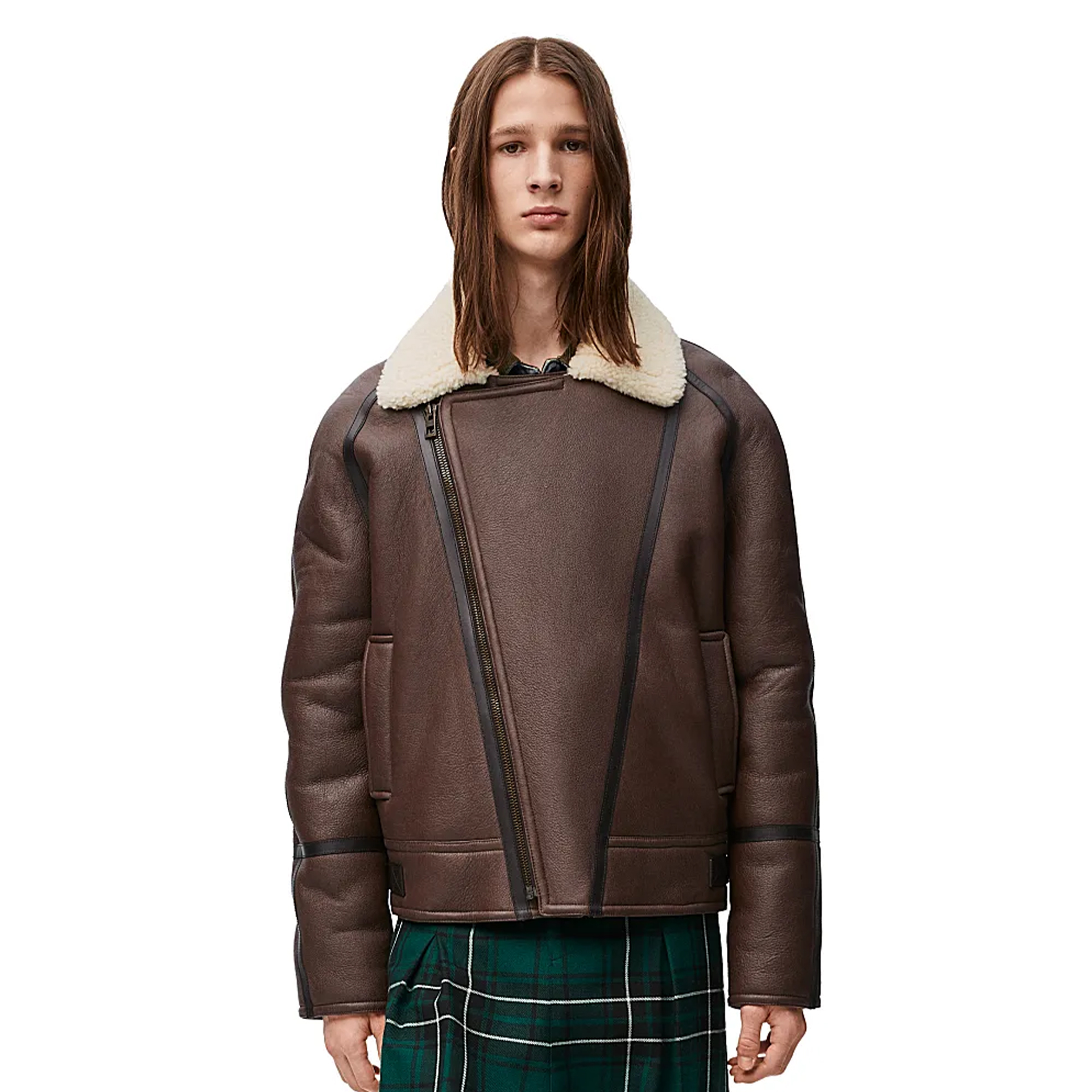 NIGO Loewe Men's Autumn And Winter Shearling Pilot Jacket Solid Color Zipper Lapel Loose Leather Jacket ﻿Ngvp #nigo9776