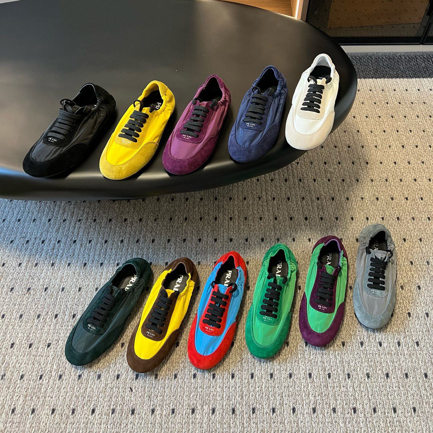 NIGO Prada Women's Suede Fabric Sheepskin Lining Low Top Lace Up Round Toe German Training Shoes #nigo74674