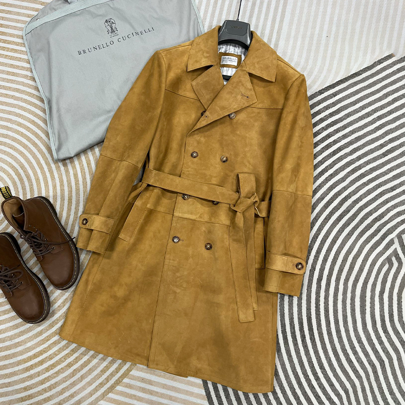 NIGO Brunello Cucinelli Men's Women's Autumn And Winter Leather Trench Coat Casual Solid Color Lapel Belt Jacket Ngvp #nigo9777