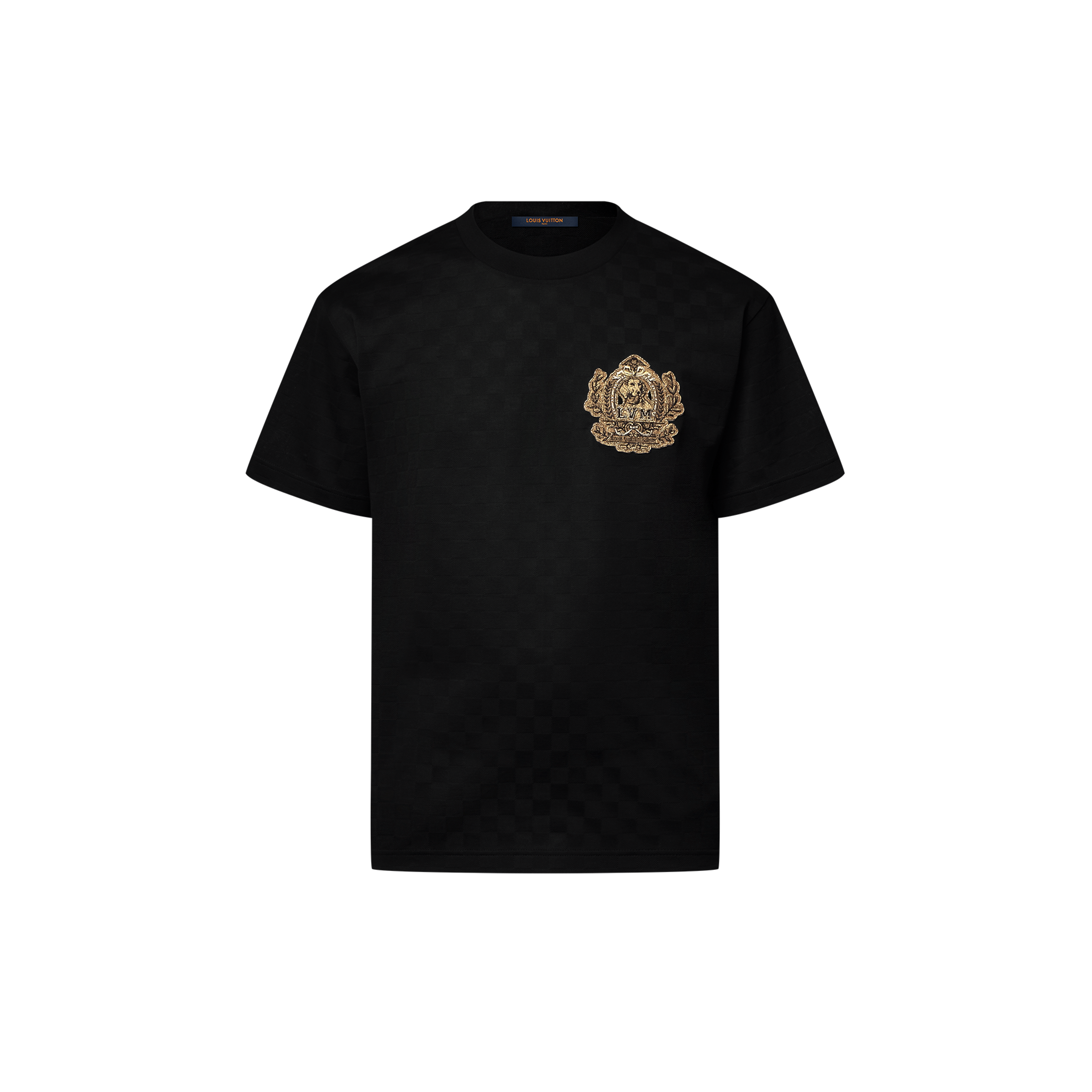 NIGO Louis Vuitton Appliquéd Cotton T Shirt Damier Jacquard Embroidered Logo Black Knit Round Neck Short Sleeve Top Casual Tee #nigo71799