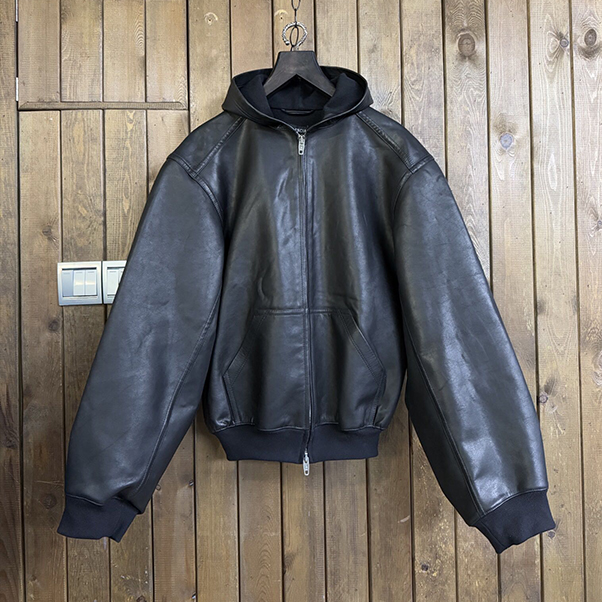 NIGO Balenciaga Men's Women's Autumn And Winter Loose Contour Hooded Leather Jacket Zip High Street Hip Hop Biker Style Jacket Ngvp #nigo9784