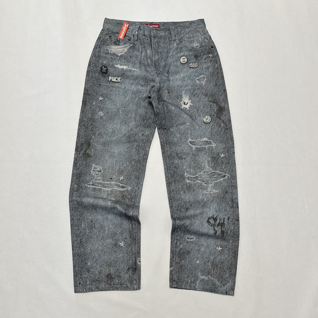 NIGO Supreme x HJR Men's And Women's Spring And Fall Do Old 3d Printing Loose Blue Jeans Pants #nigo74696