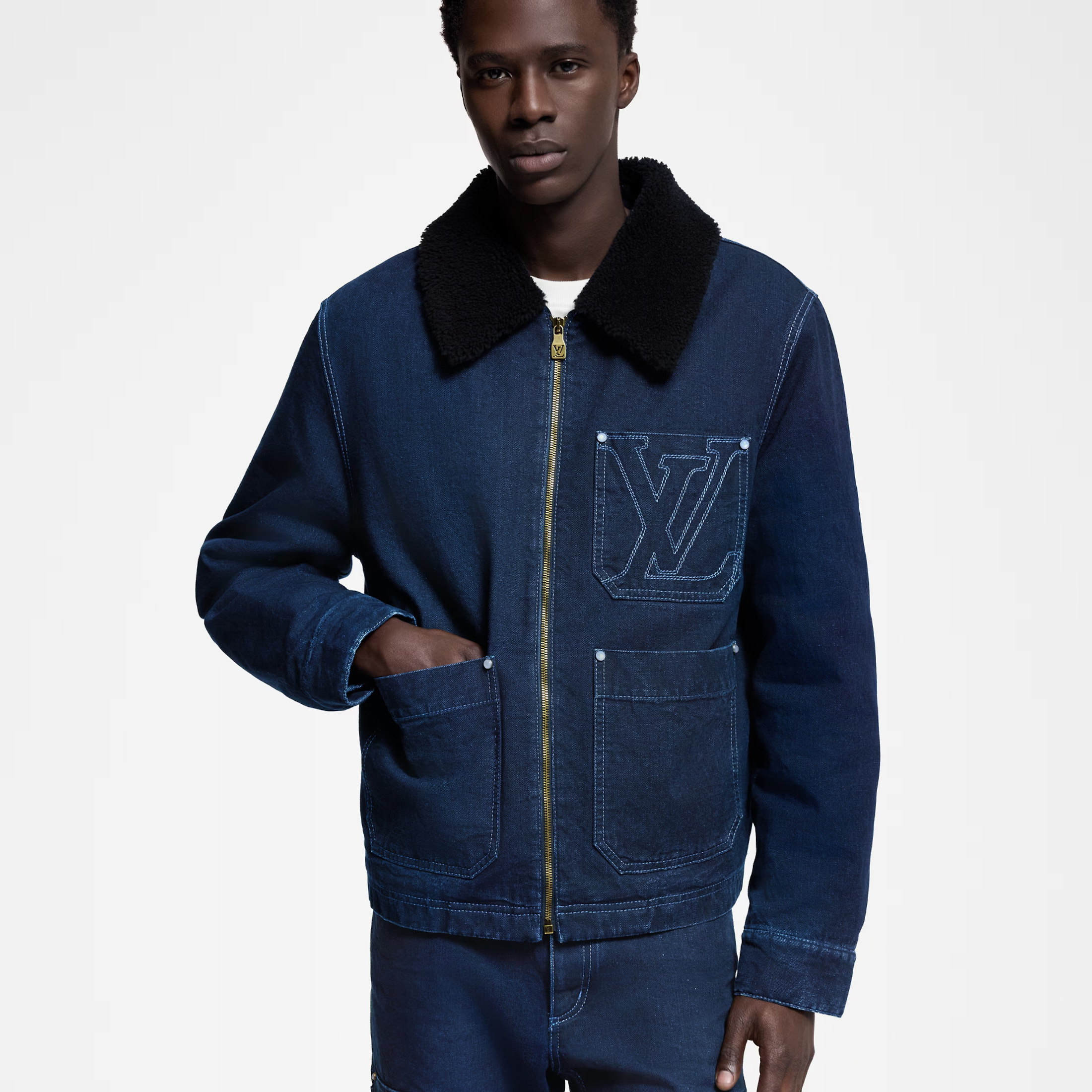 NIGO Louis Vuitton Men's Autumn and Winter Solid Color Lamb's wool Embroidered Logo Printed Zipper Closure Splicing Lapel Long Sleeve Jacket #nigo74693