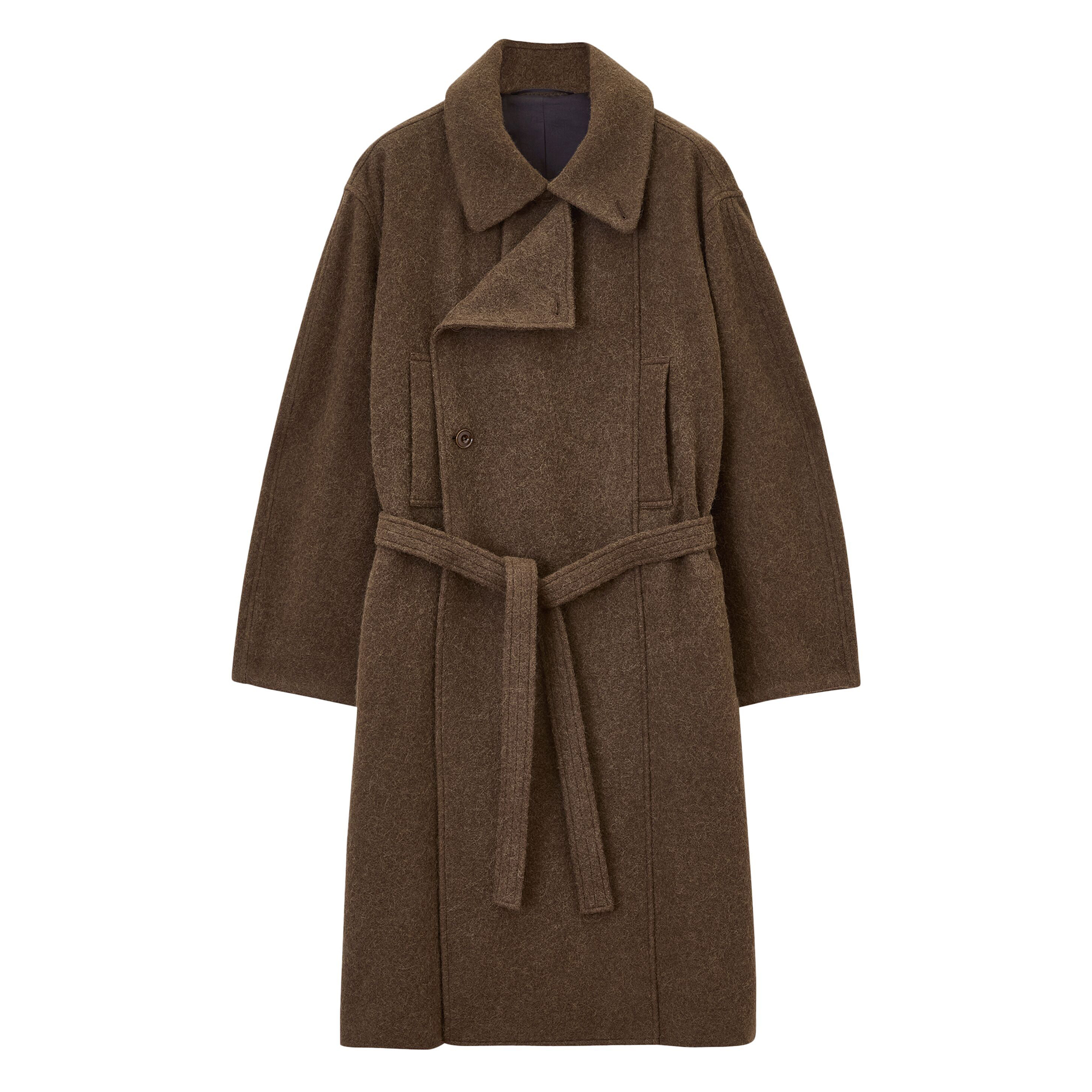 NIGO Lemaire Women's Spring, Autumn And Winter Asymmetric Detachable Belt Lapel Wool Blend Long Sleeve Solid Color Coat Ngvp #nigo9781