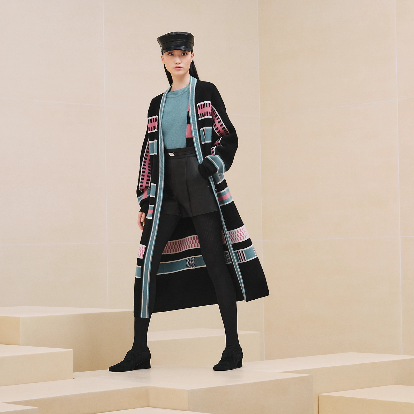 NIGO Hermes Women's Spring, Fall And Winter “Lettres Equestres” Cardigan Colorblocked Striped V-Neck Long-Sleeved Cashmere Knit Coat Ngvp #nigo9779