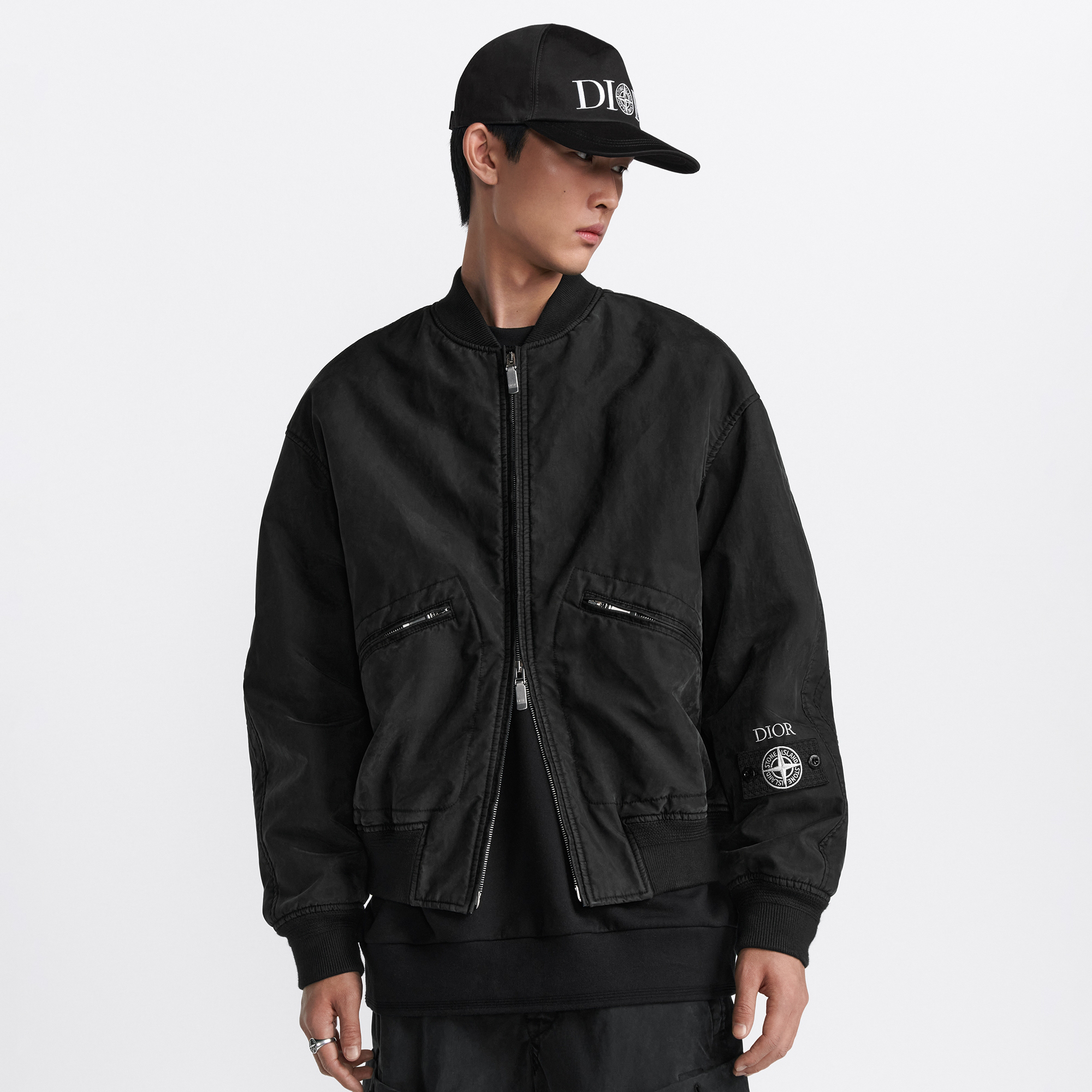 NIGO Dior X Stone Island Men's Spring Autumn Solid Color Letter Logo Pilot Zipper Long Sleeve Jacket Bomber Jacket #nigo74685