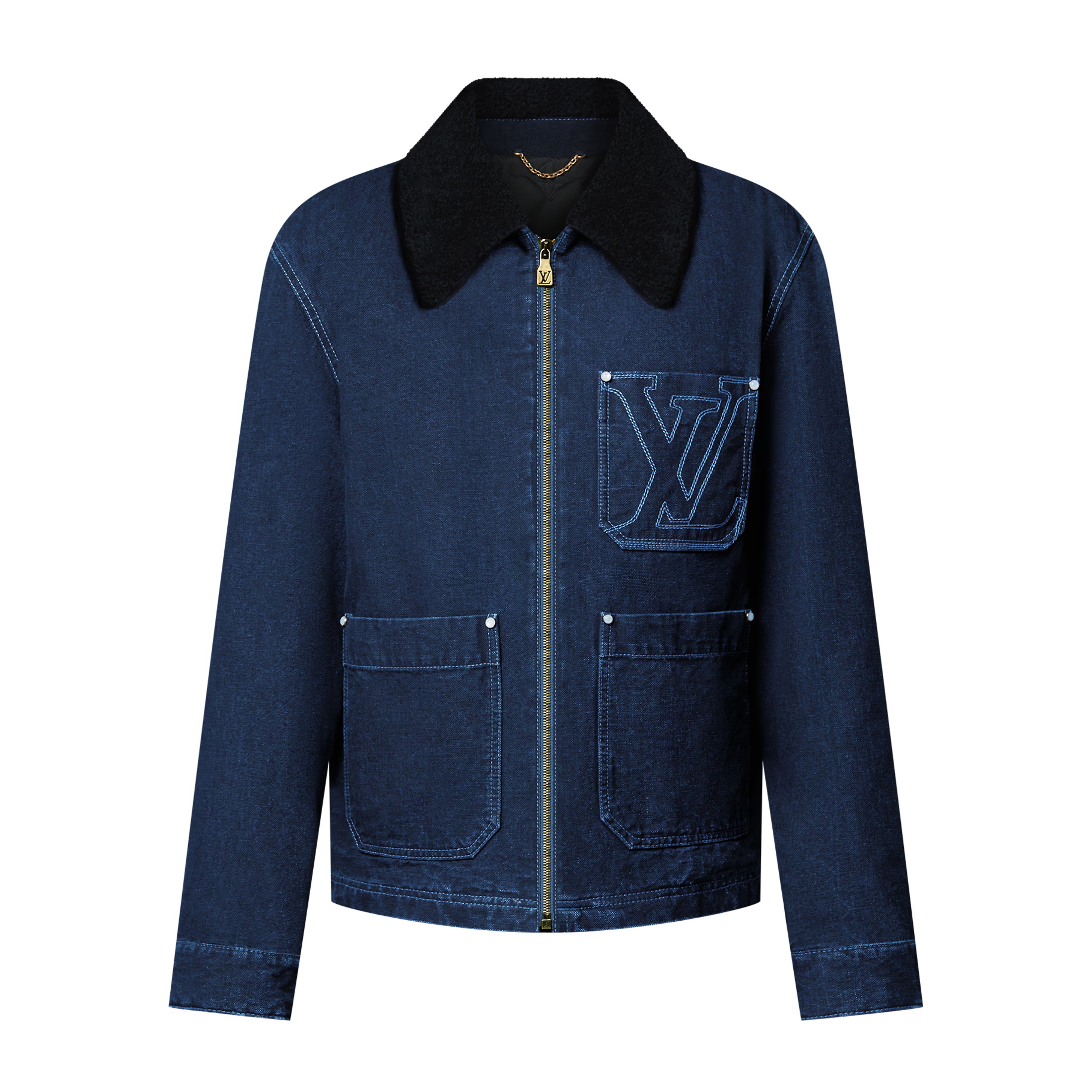 NIGO Louis Vuitton Men's Autumn and Winter Solid Color Lamb's wool Embroidered Logo Printed Zipper Closure Splicing Lapel Long Sleeve Jacket #nigo74693