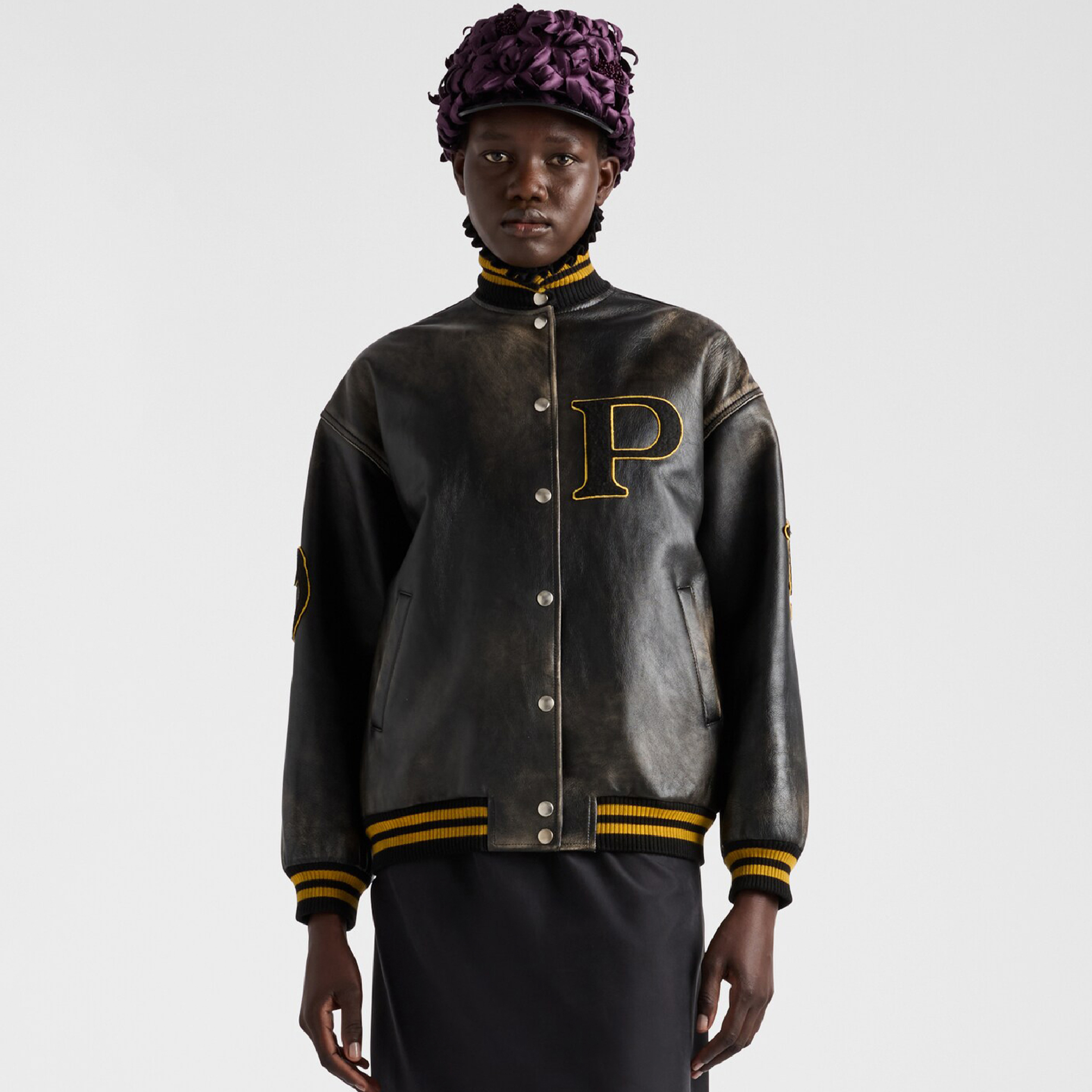 NIGO Prada Men's And Women's Spring And Autumn Retro Funky Leather Flight Jacket Zip Logo College Style Long Sleeve Zip Jacket Ngvp #nigo9783