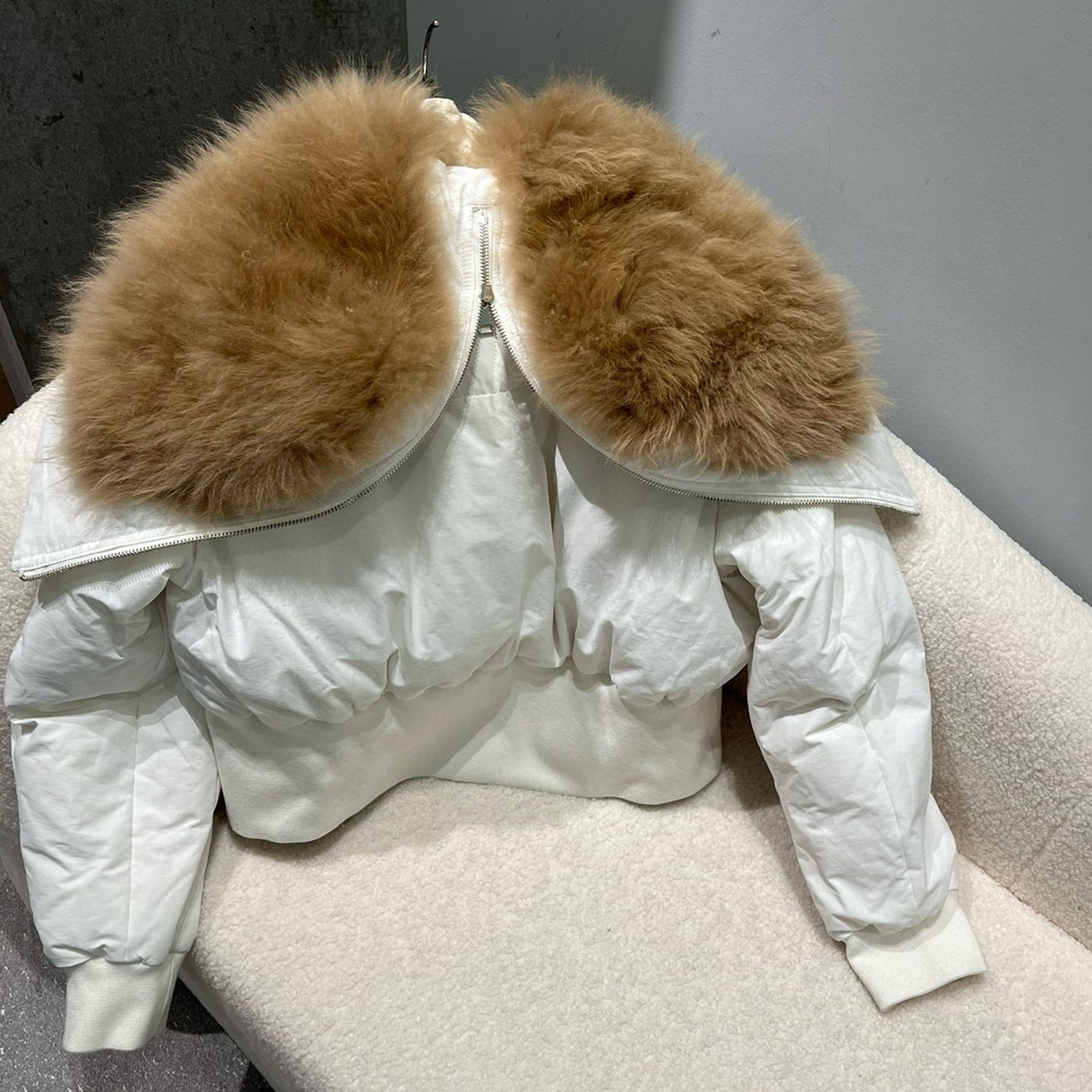 NIGO Moncler x Rick Owens Men's Women's Autumn And Winter Large Fur Collar Removable Trend High Street White Down Jacket Zip Hooded Jacket Ngvp #nigo9794