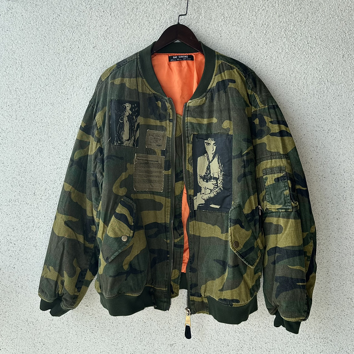 NIGO Raf Simons Men's Fall And Winter Bomber Camouflage Patch Ma1 Aviator Jacket Zipper Long Sleeve Cotton Jacket #nigo74728