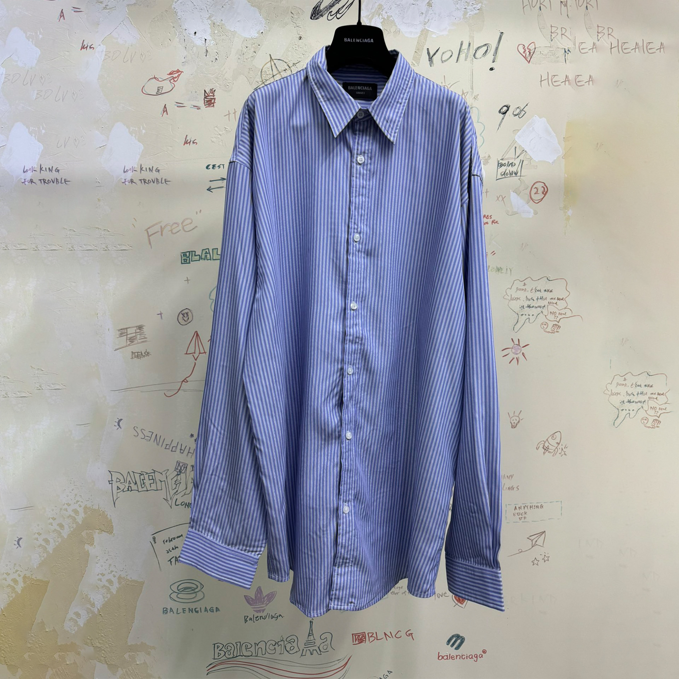 NIGO Balenciaga Men's Blue And White Draped Shirt Classic Fashion Pieces Layering Matching Spring And Autumn Funky Lapel Single Breasted Casual Shirt Top Ngvp #nig9789