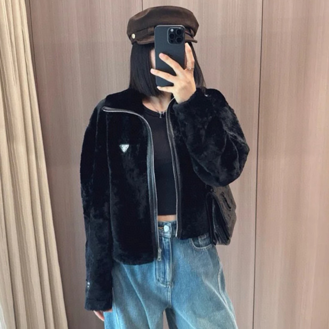 NIGO Prada Women's Autumn and Winter Fur One Patchwork Lamb's Wool Zipper Long Sleeve Jacket #nigo74737