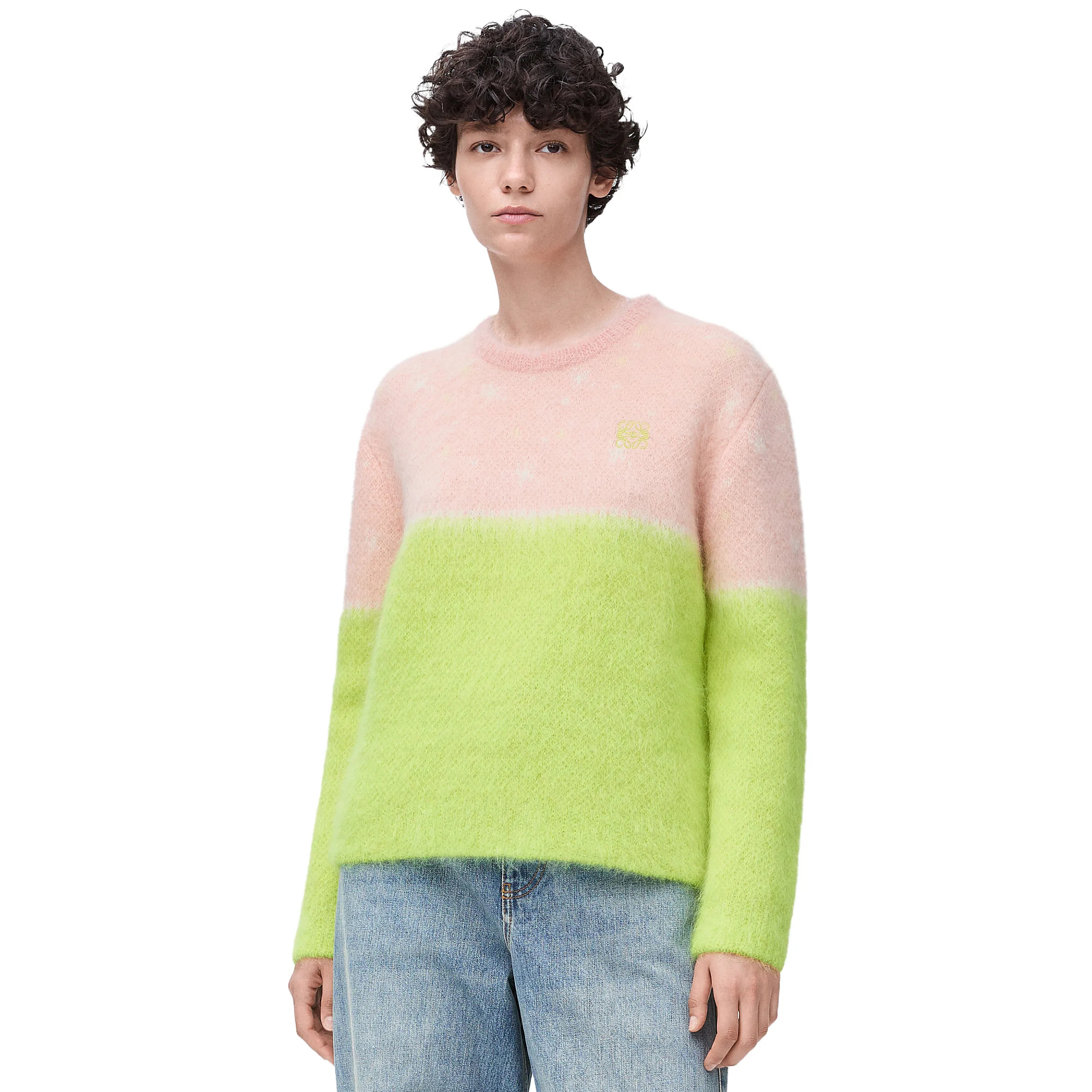 NIGO Loewe Women's Spring and Autumn Color Blocking Round Neck Mohair Long Sleeve Knit Sweater #nigo74732
