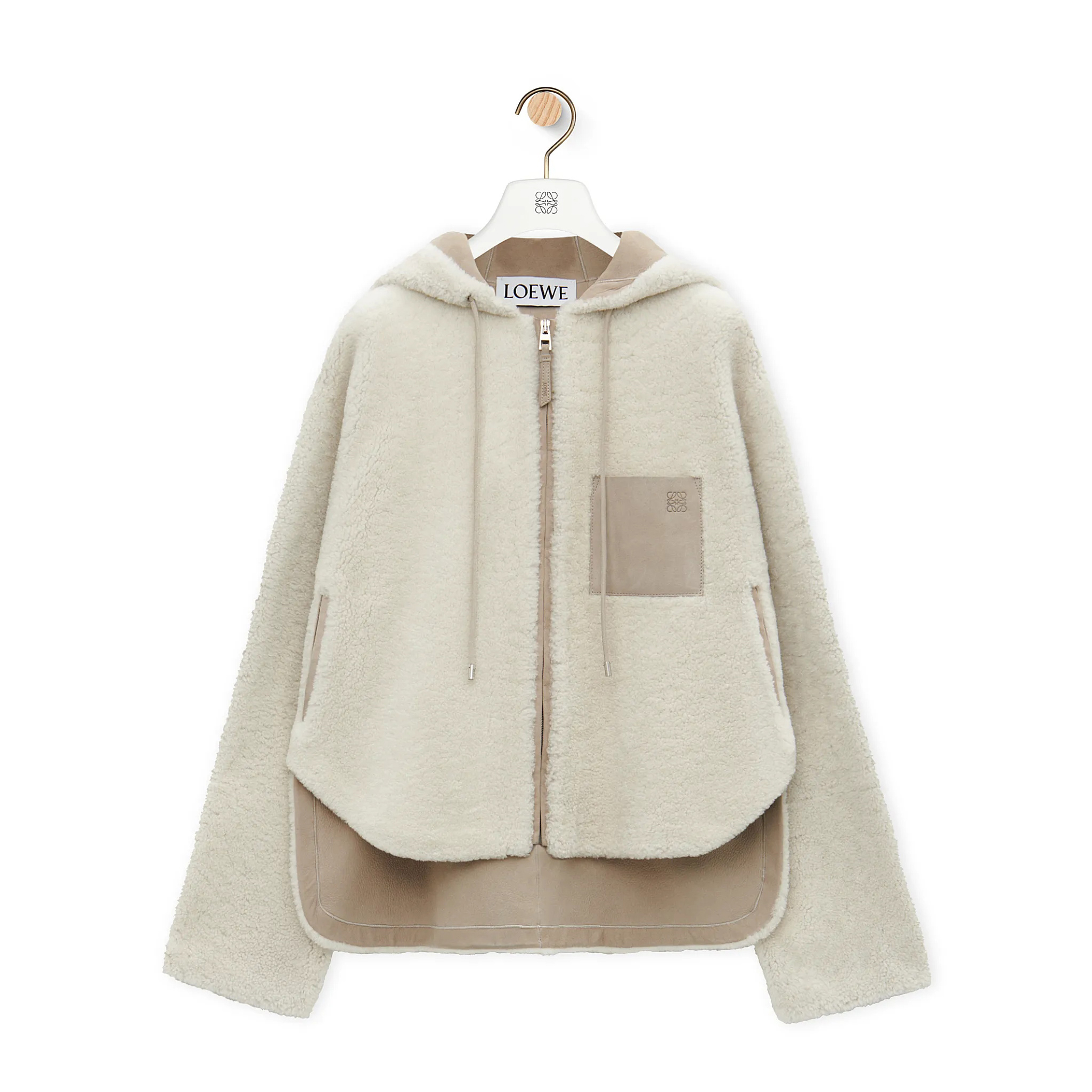 NIGO Loewe Women's Fall And Winter Fur Integration Patchwork Lamb Wool Zipper Hooded Long Sleeved Jacket #nigo74736