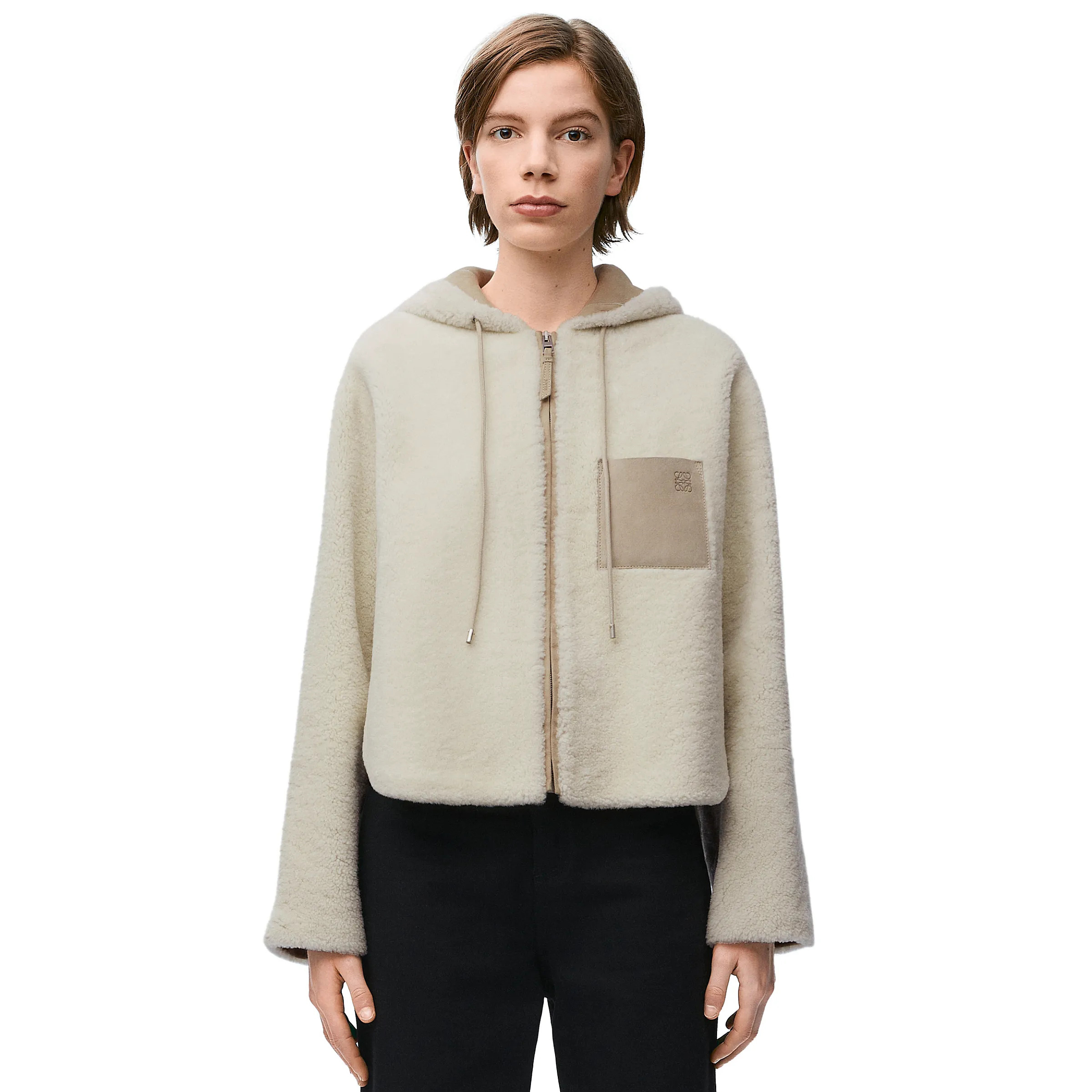 NIGO Loewe Women's Fall And Winter Fur Integration Patchwork Lamb Wool Zipper Hooded Long Sleeved Jacket #nigo74736