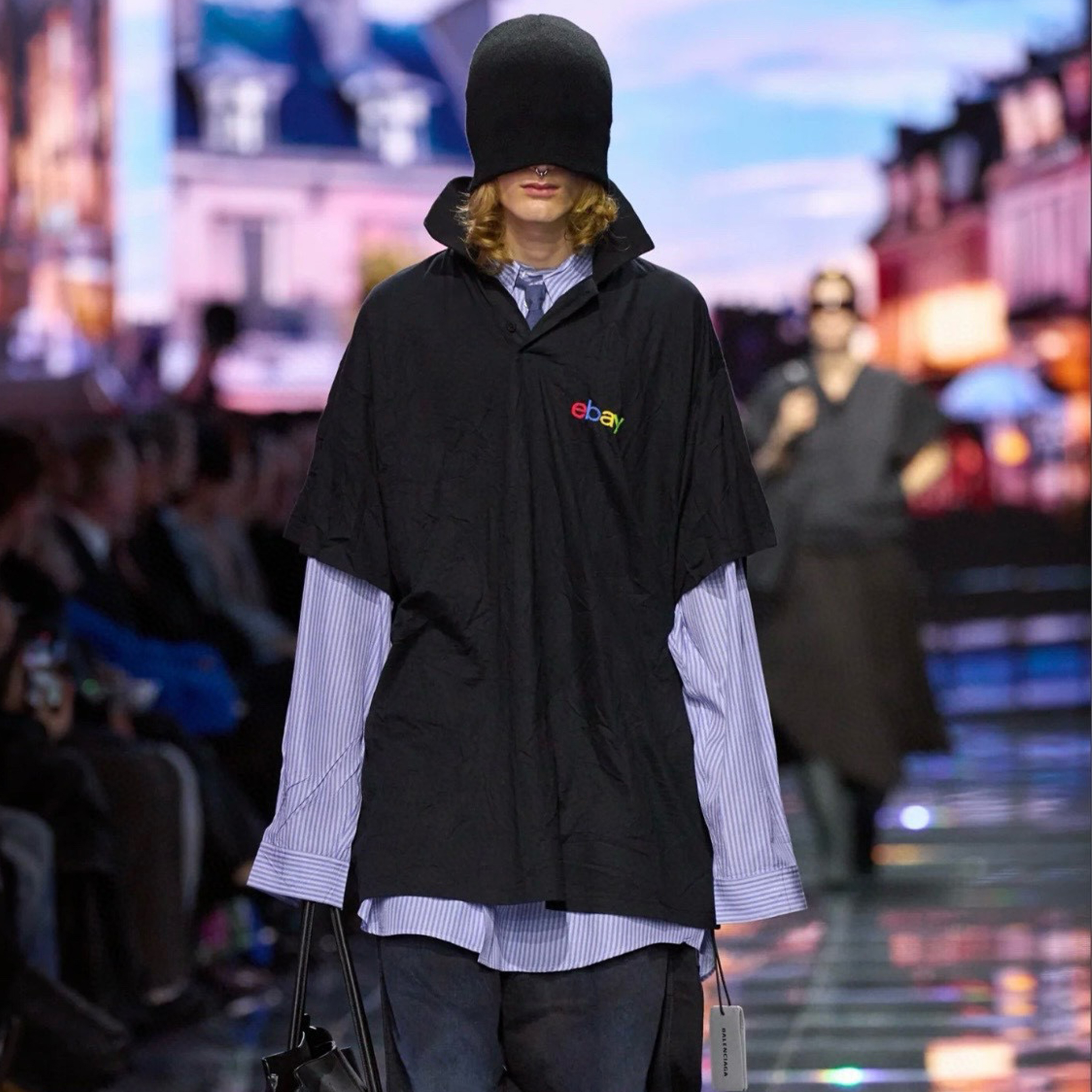 NIGO Balenciaga Men's Blue And White Draped Shirt Classic Fashion Pieces Layering Matching Spring And Autumn Funky Lapel Single Breasted Casual Shirt Top Ngvp #nig9789