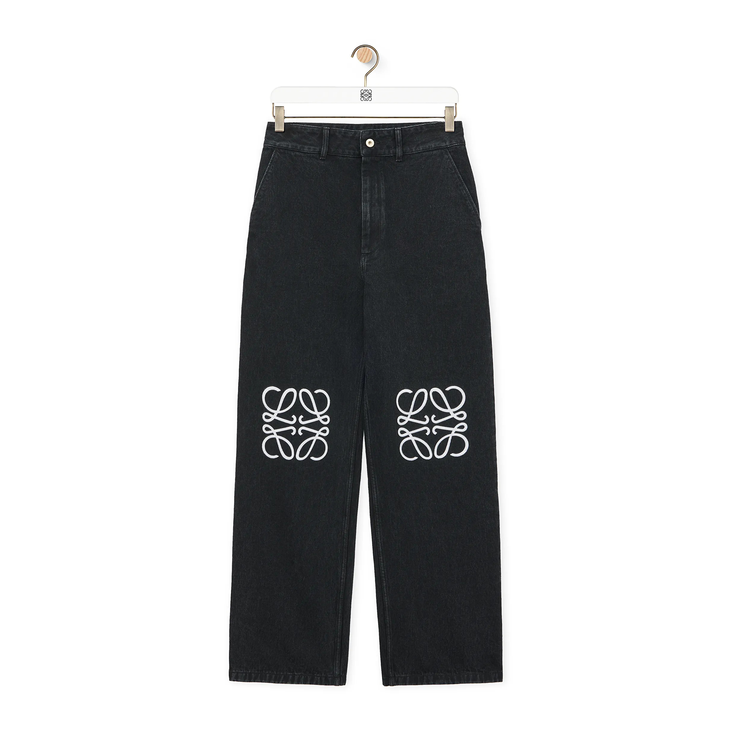 NIGO Loewe Women's Spring and Autumn Logo Print Black Low Rise Zipper Loose Jeans Pants #nigo74754