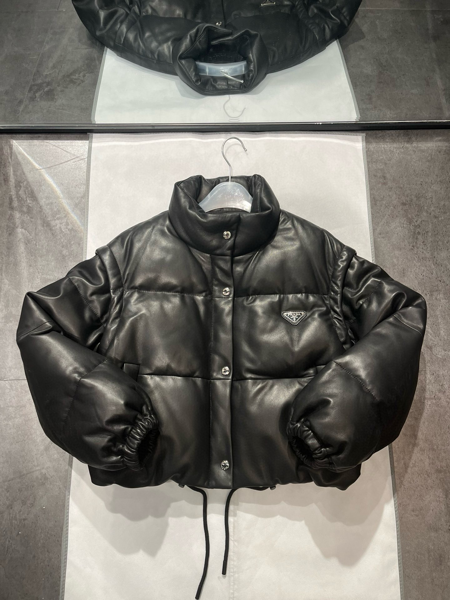 NIGO Prada Women's Fall And Winter Black Stand-up Collar Single-breasted Detachable Sleeve Sheepskin Puffer Down Jacket #nigo74758