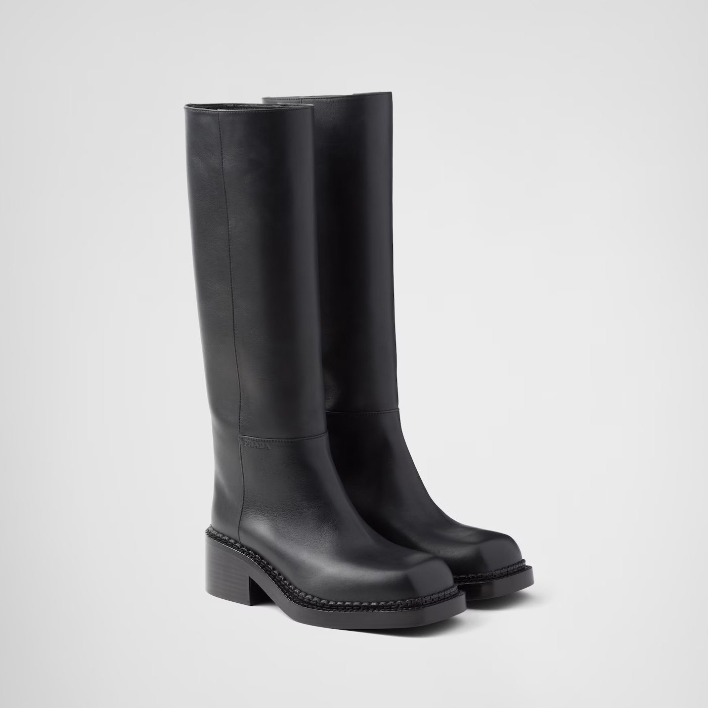 NIGO Prada Women's Autumn and Winter Solid Color Square Toe Calfskin Thick Bottom Thigh High Boots Shoes #nigo74749