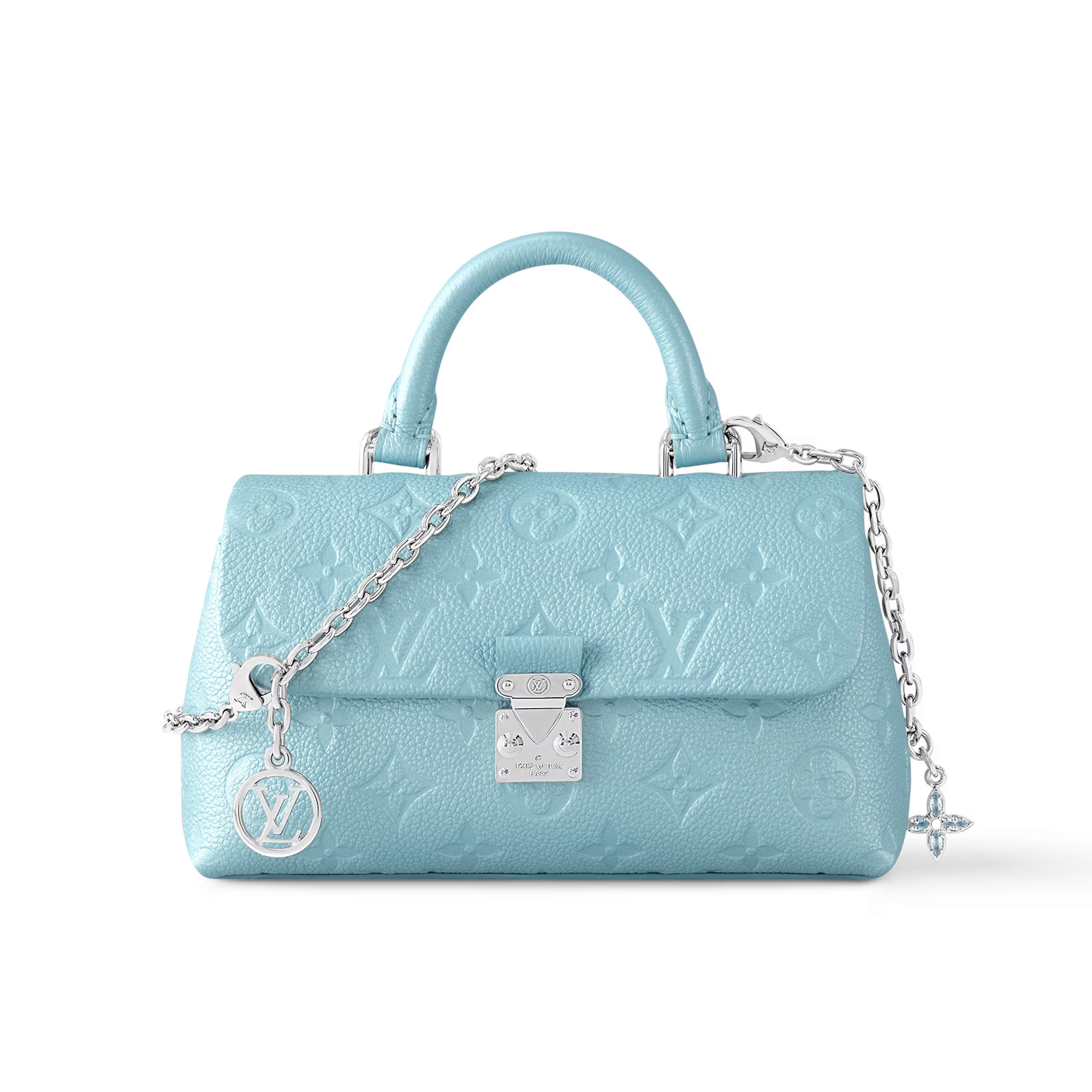 NIGO Louis Vuitton Nano Madeleine Women's Blue Removable Chain Lock Closure Embossed Grained Cowhide Leather Shoulder Crossbody Bag Bags #nigo74779
