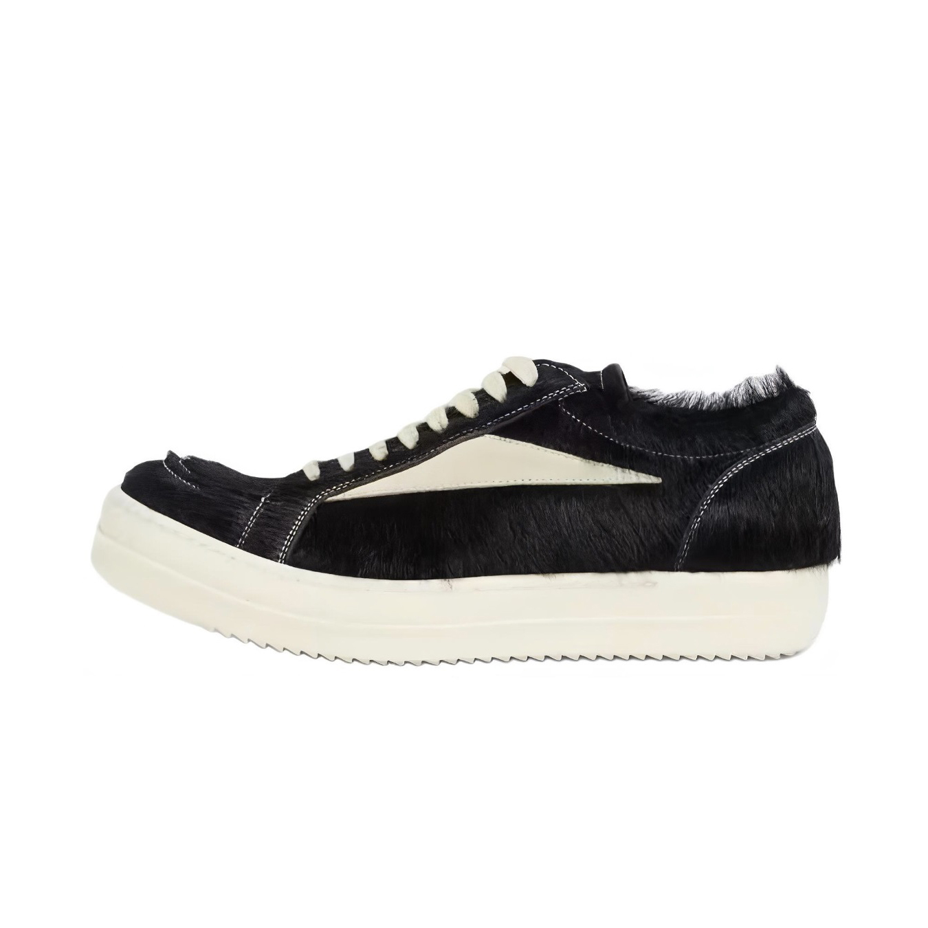 NIGO Rick Owens Men's And Women's Black And White Patchwork Leather Comfortable Mohair Low Top Lace Up Board Shoes #nigo74761