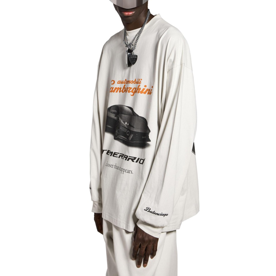 NIGO Balenciaga x Lamborghini Men's and Women's Summer Car Print Round Neck Pullover Drop Shoulder Regular Fit Cotton Long Sleeve T-Shirt #nigo74771