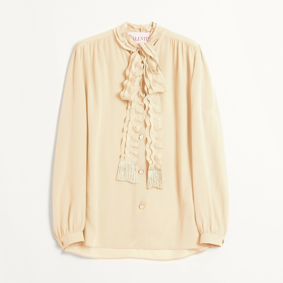 NIGO Valentino Women's Summer Solid Color Long Sleeved Bow Flutter Silk Single Breasted Shirt #nigo74765