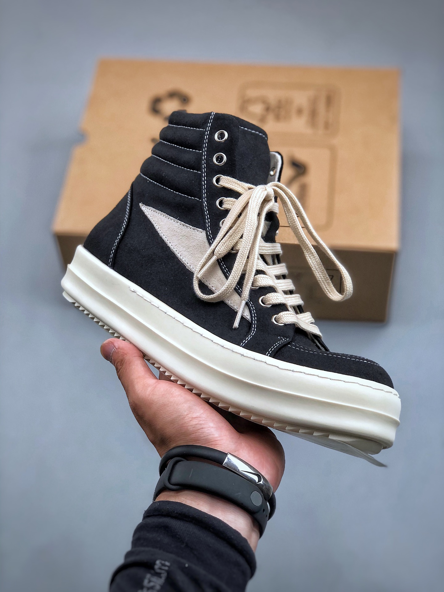 NIGO Rick Owens Men's And Women's Black And White Canvas Fabric Round Toe Lace Up High Top Board Shoes #nigo74762