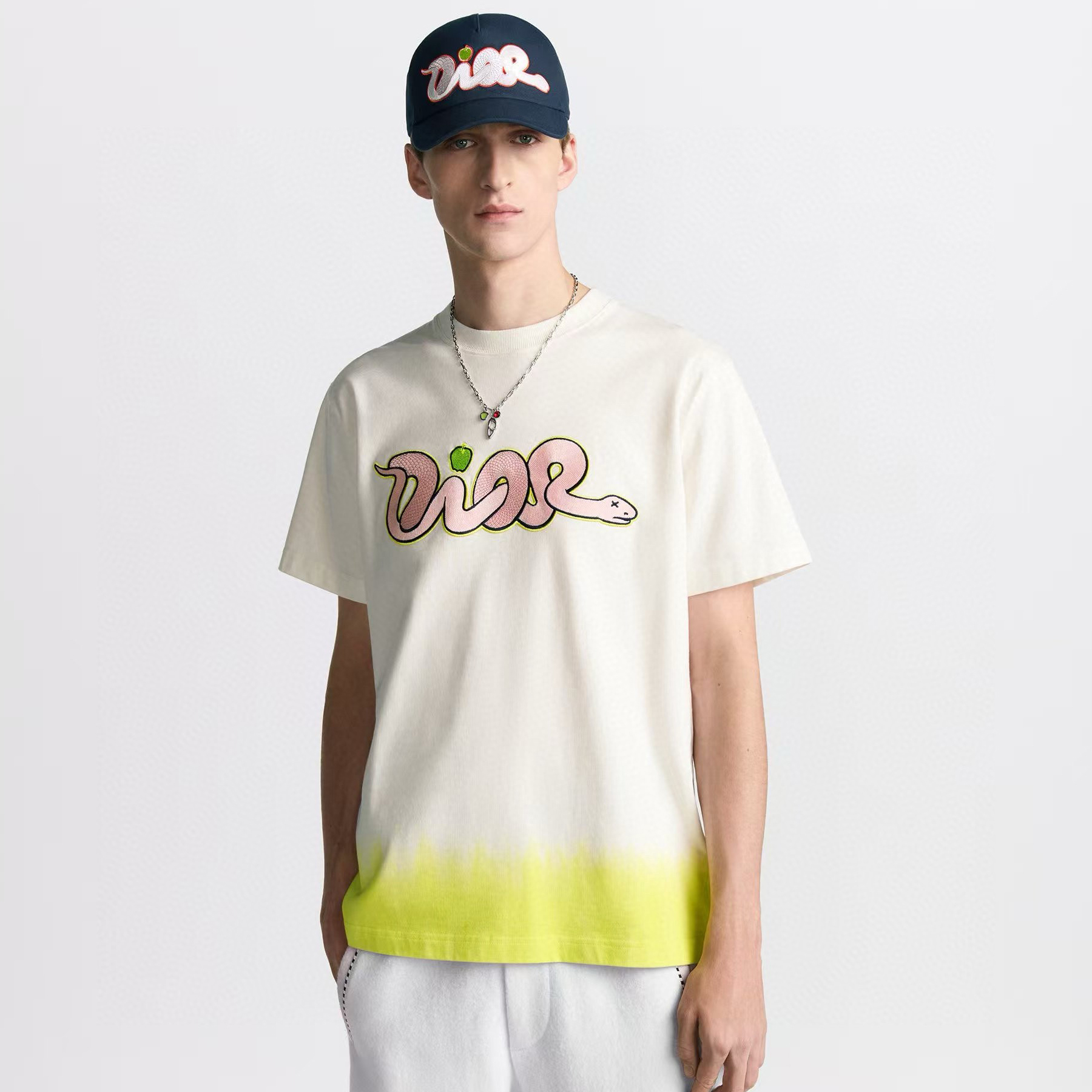 NIGO Dior And Kaws Men's Summer Color Blocking Cotton Plain Knit Fabric Round Neck Short Sleeve T-shirt #nigo74777