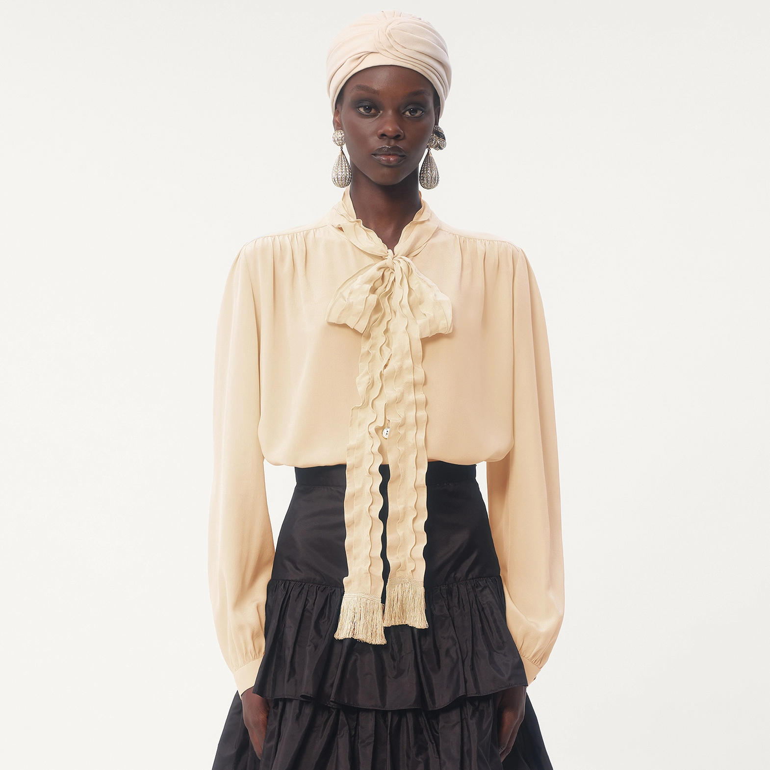 NIGO Valentino Women's Summer Solid Color Long Sleeved Bow Flutter Silk Single Breasted Shirt #nigo74765