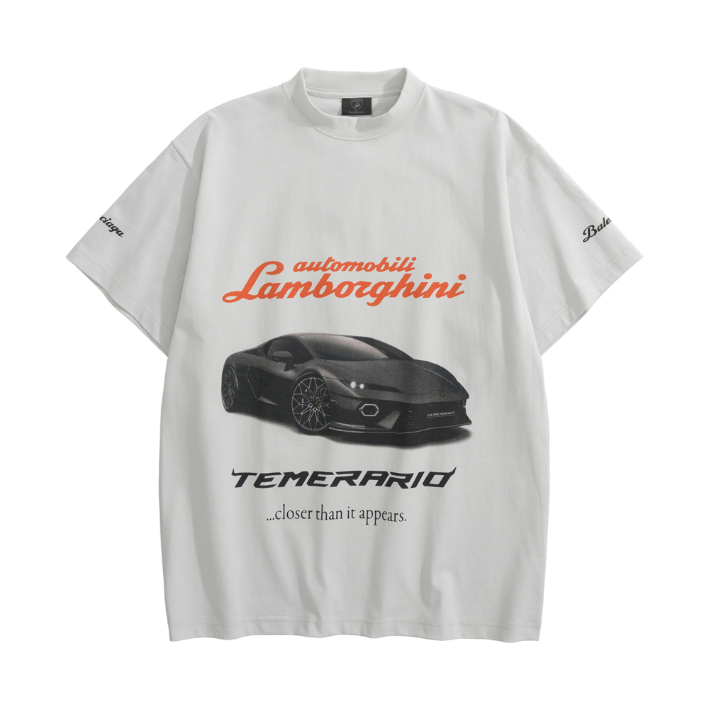 NIGO Balenciaga x Lamborghini Men's and Women's Summer Car Print Round Neck Regular Fit Cotton Short Sleeve T-Shirt #nigo74769