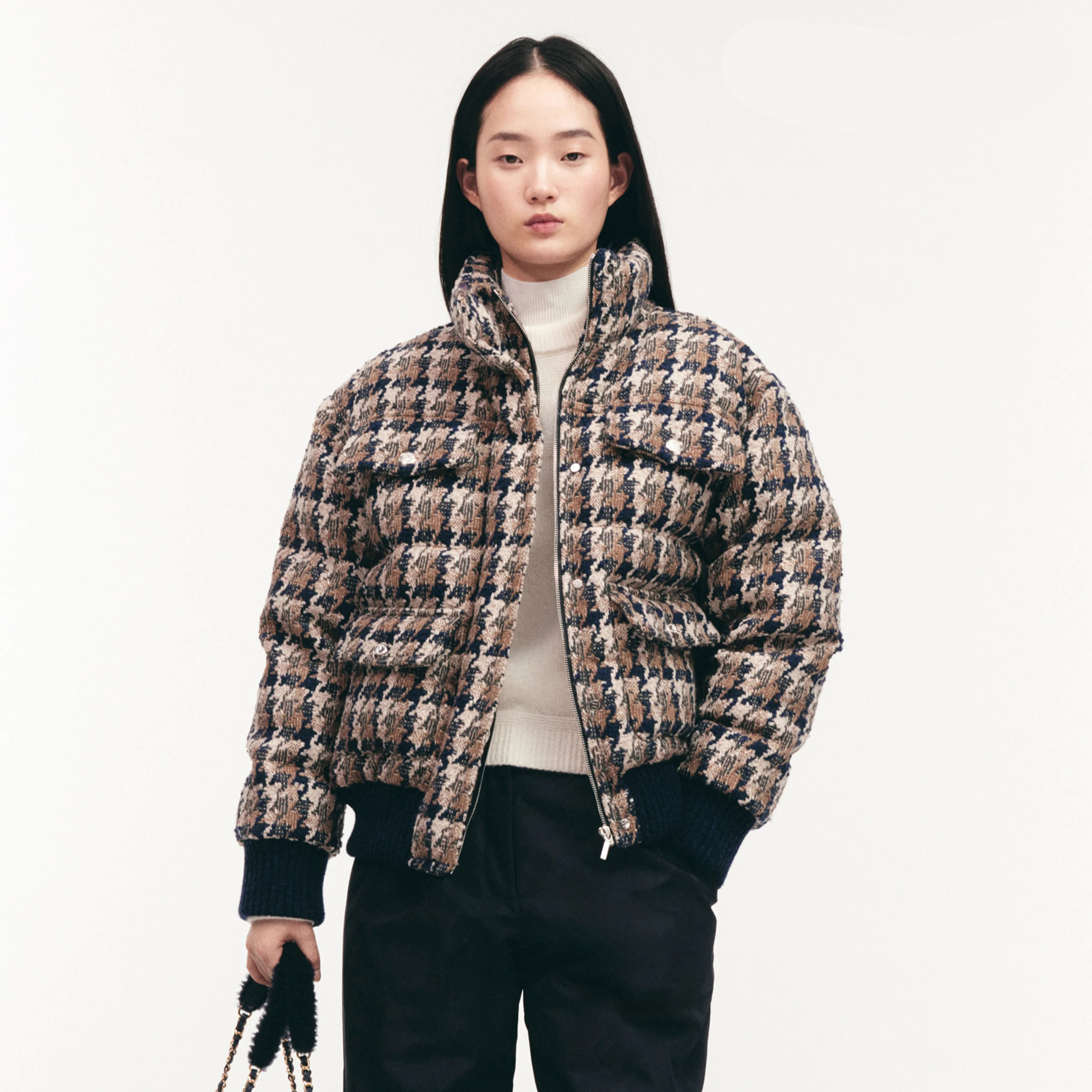 NIGO Chanel 2024/25 Coco Neige Ready-to-wear Corseted Jacket Women's Autumn Winter Plaid Colour Blocked Vintage Duffle Coat Jacket Wool Tweed Fashion Jacket Ngvp #nigo9822