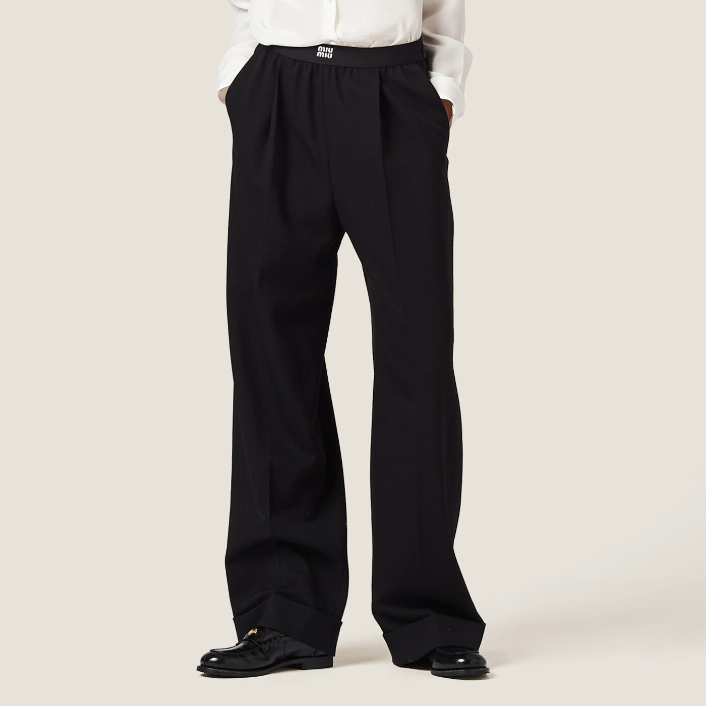 NIGO MiuMiu Women's Spring and Autumn Solid Color Elastic Mid Waist Wide Leg Casual Pants #nigo74784