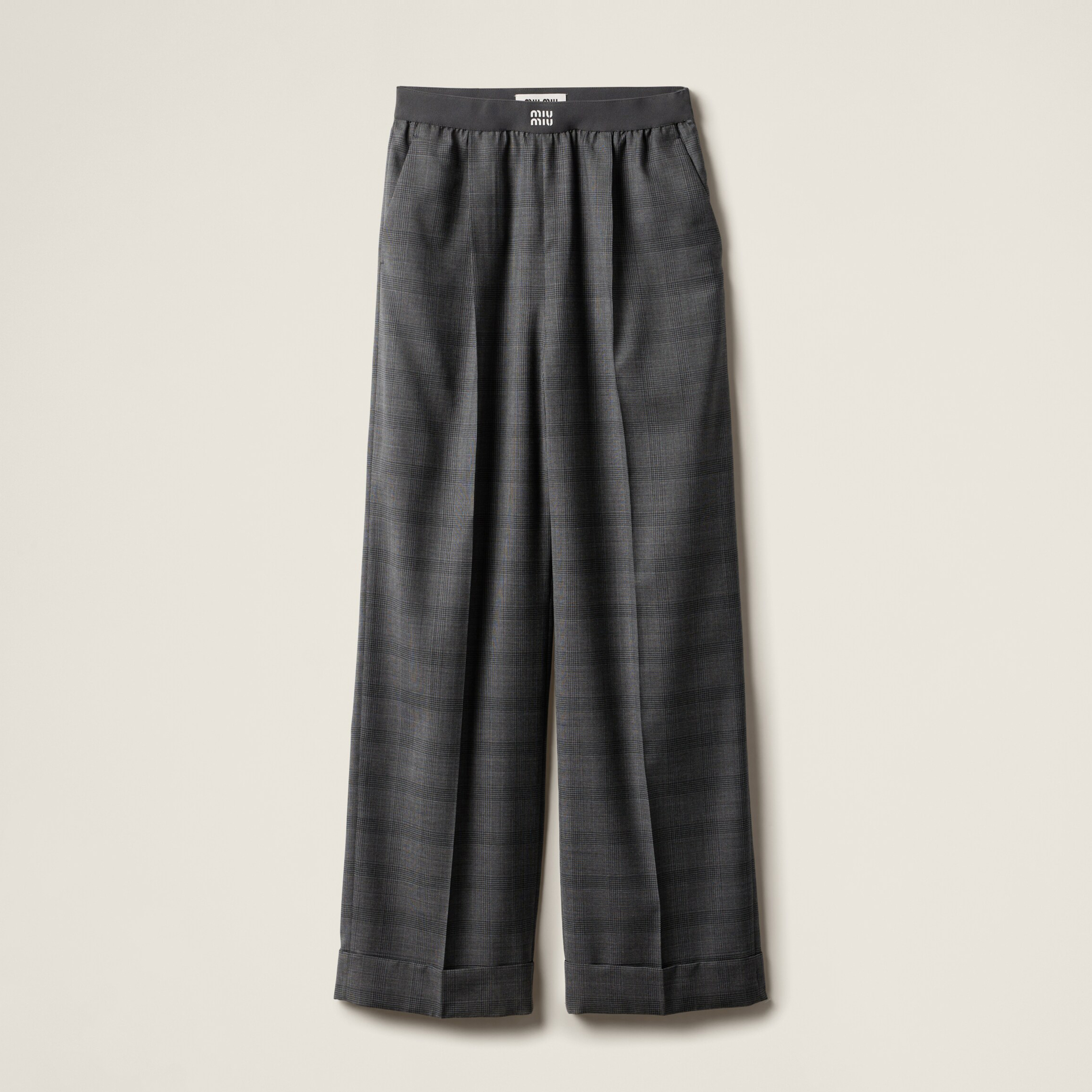 NIGO MiuMiu Women's Spring and Autumn Gray Check Elastic Mid Waist Wide Leg Casual Pants #nigo74783