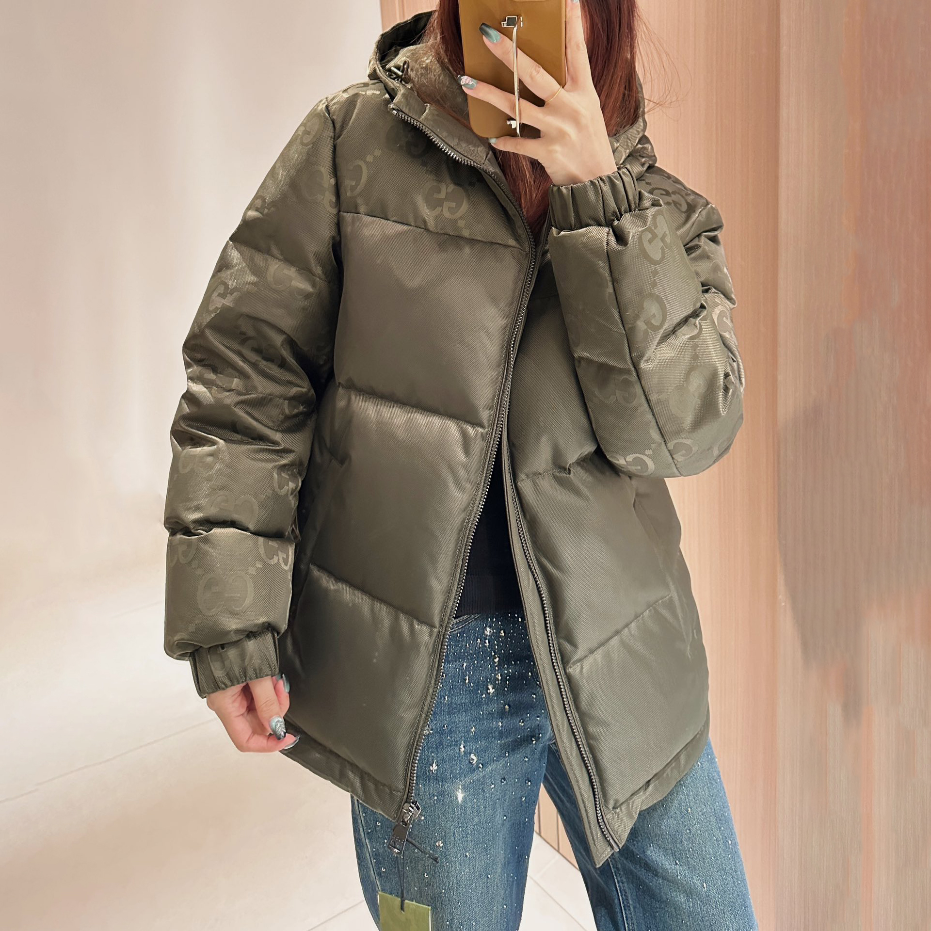 Nigo Gucci Men's And Women's Fall And Winter Solid Color Dark Pattern Letter Print Hooded Zipper Long sleeved Puffer Down Jacket #nigo74798