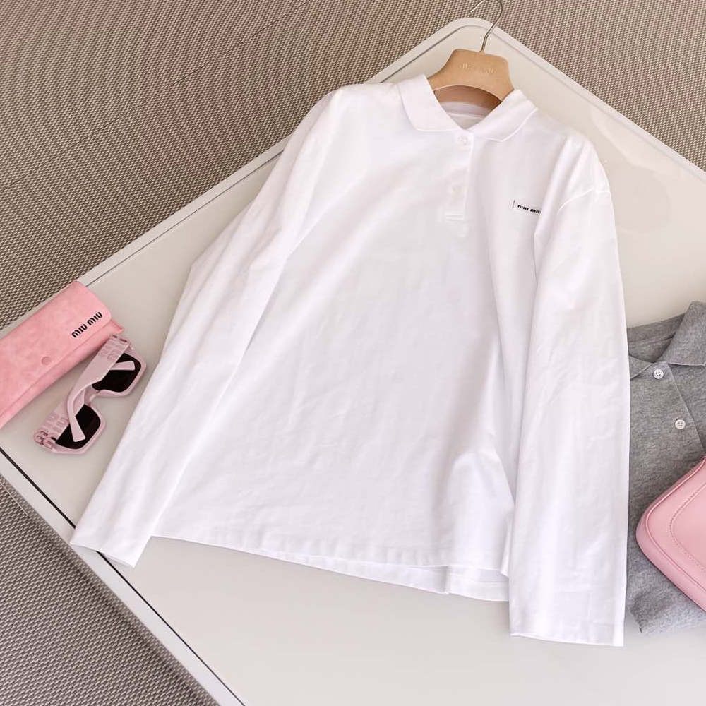 NIGO MiuMiu Women Summer Solid Color Letter Logo Embroidery Short Sleeve Polo Shirt T-Shirt #nigo74795