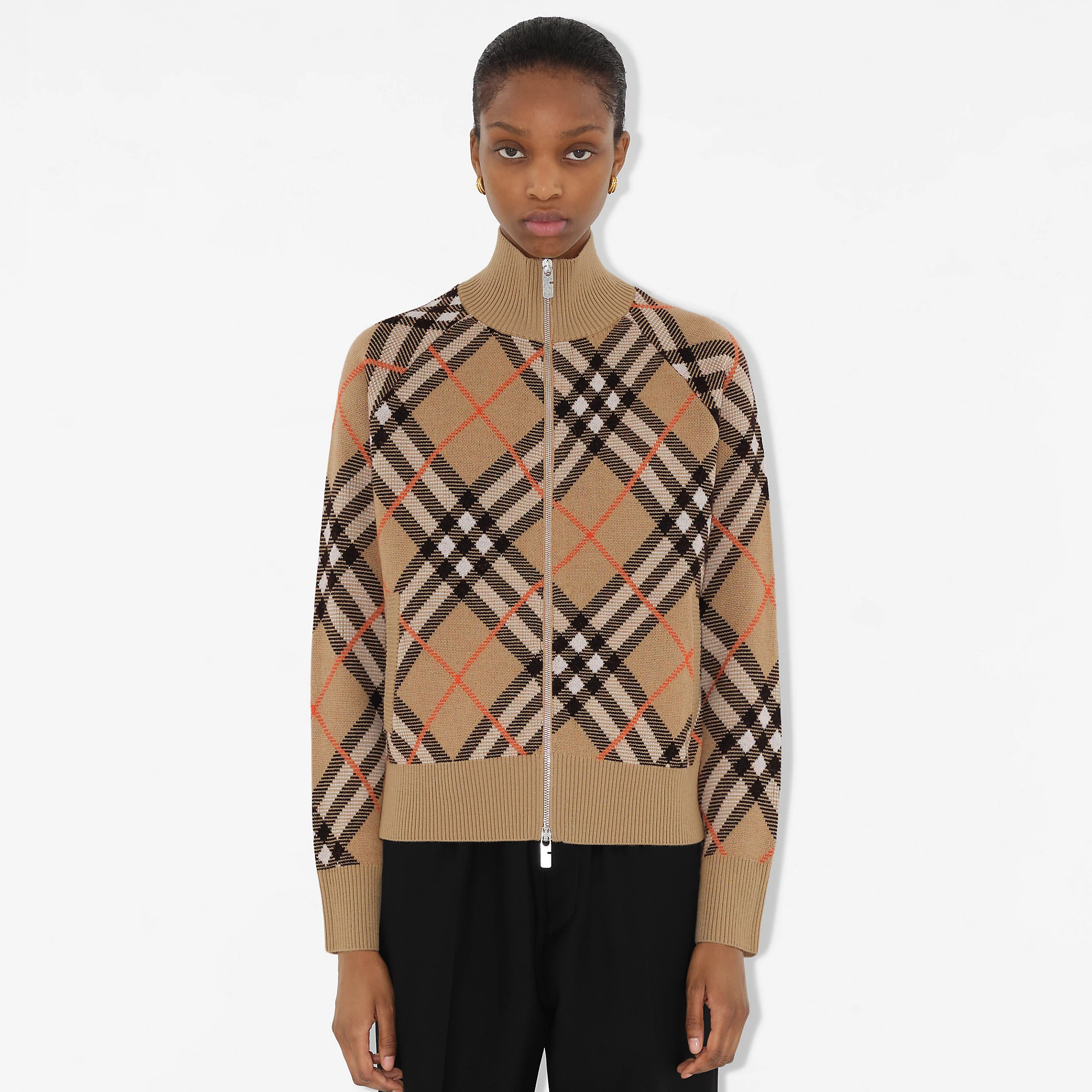 NIGO Burberry Women‘s Spring and Autumn Check Printed Wool Blend Standing Collar Sports Zipper Jacket #nigo74821