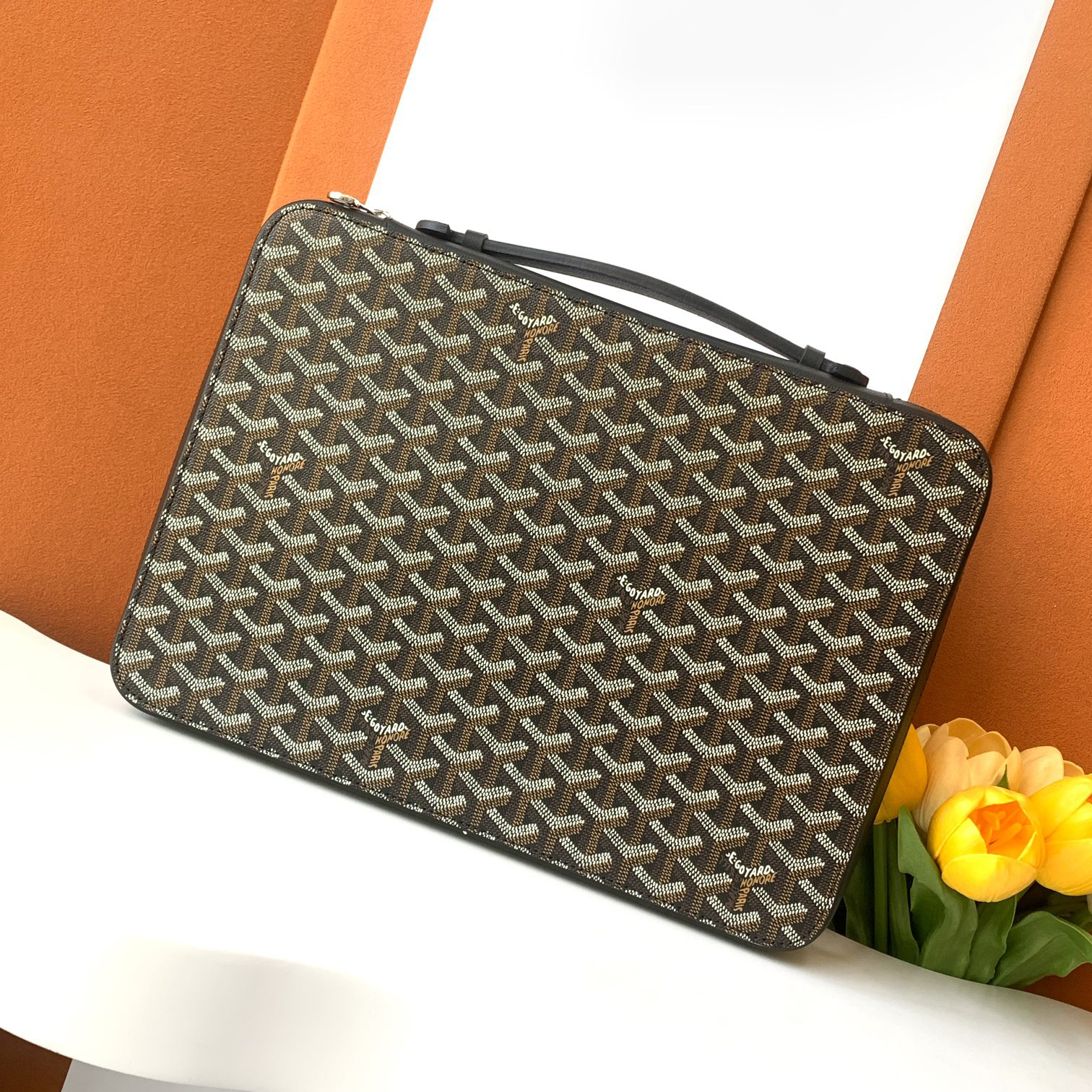 NIGO GOYARD Companion Men's Solid Color Old Flower Full Print Zipper Closure Canvas Spell Calfskin Business Bag Briefcase Bags #nigo74812