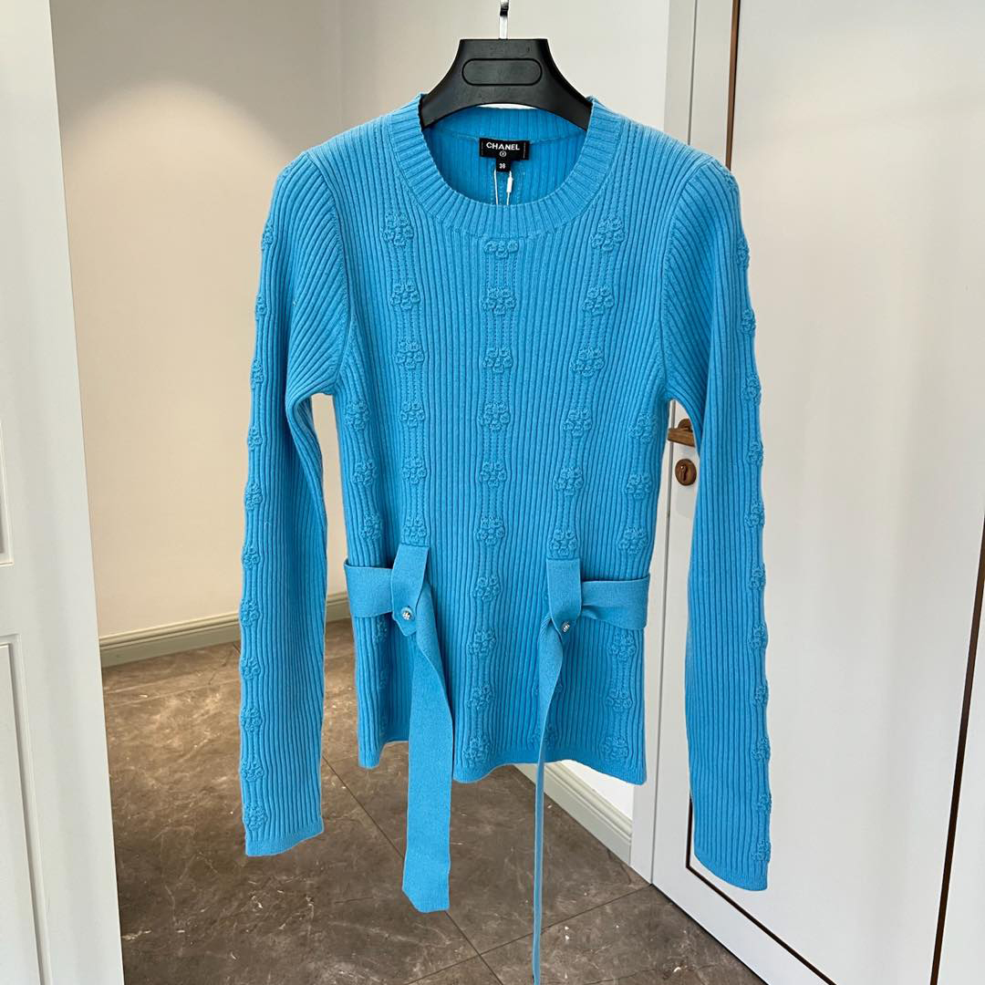 NIGO Chanel Women's Spring and Autumn Solid Color Double C Knitted Belt Sweater #nigo74816