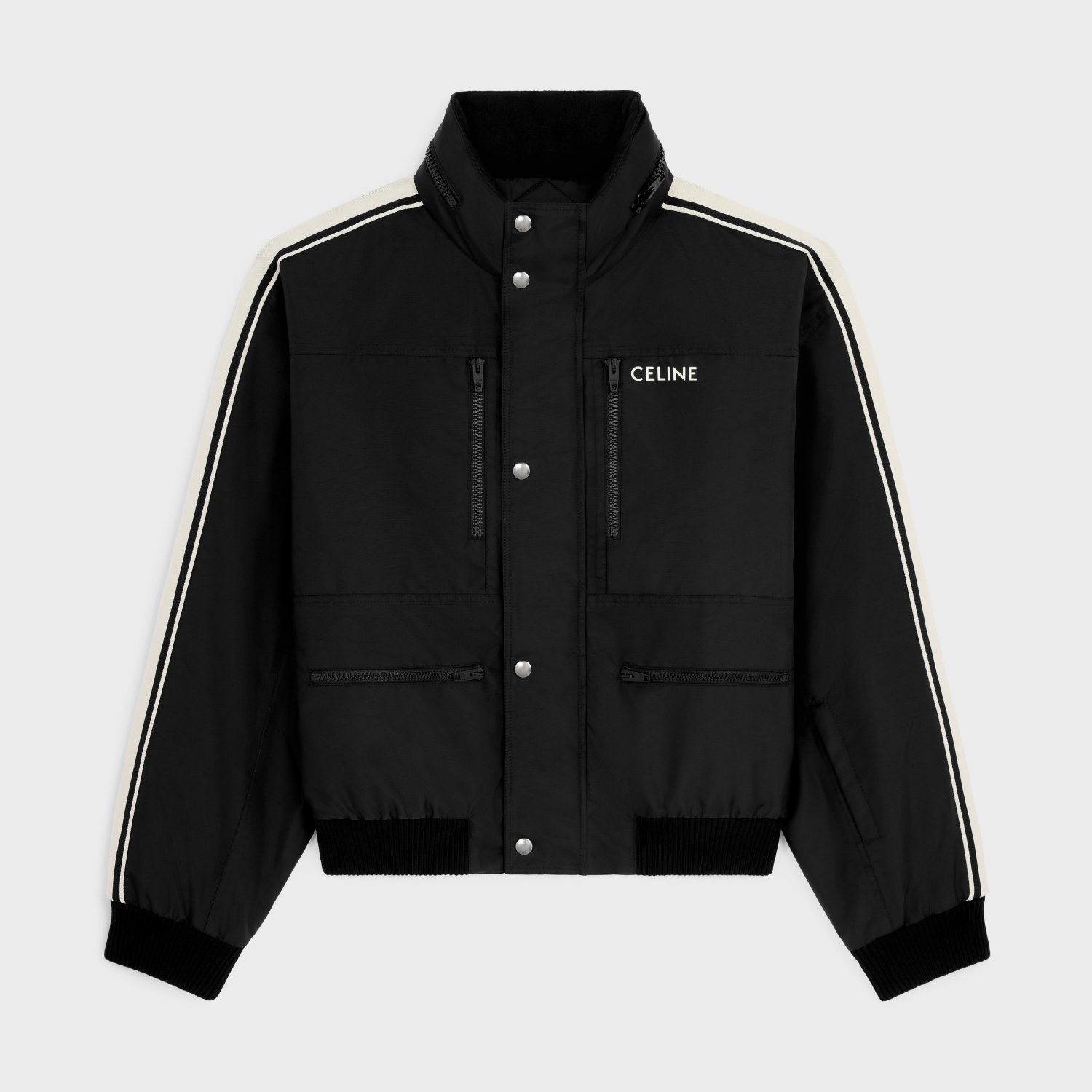 NIGO Celine Men's Fall And Winter Black And White Patchwork Hidden Hood Stand Up Collar Long Sleeved Cotton Jacket #nigo74814