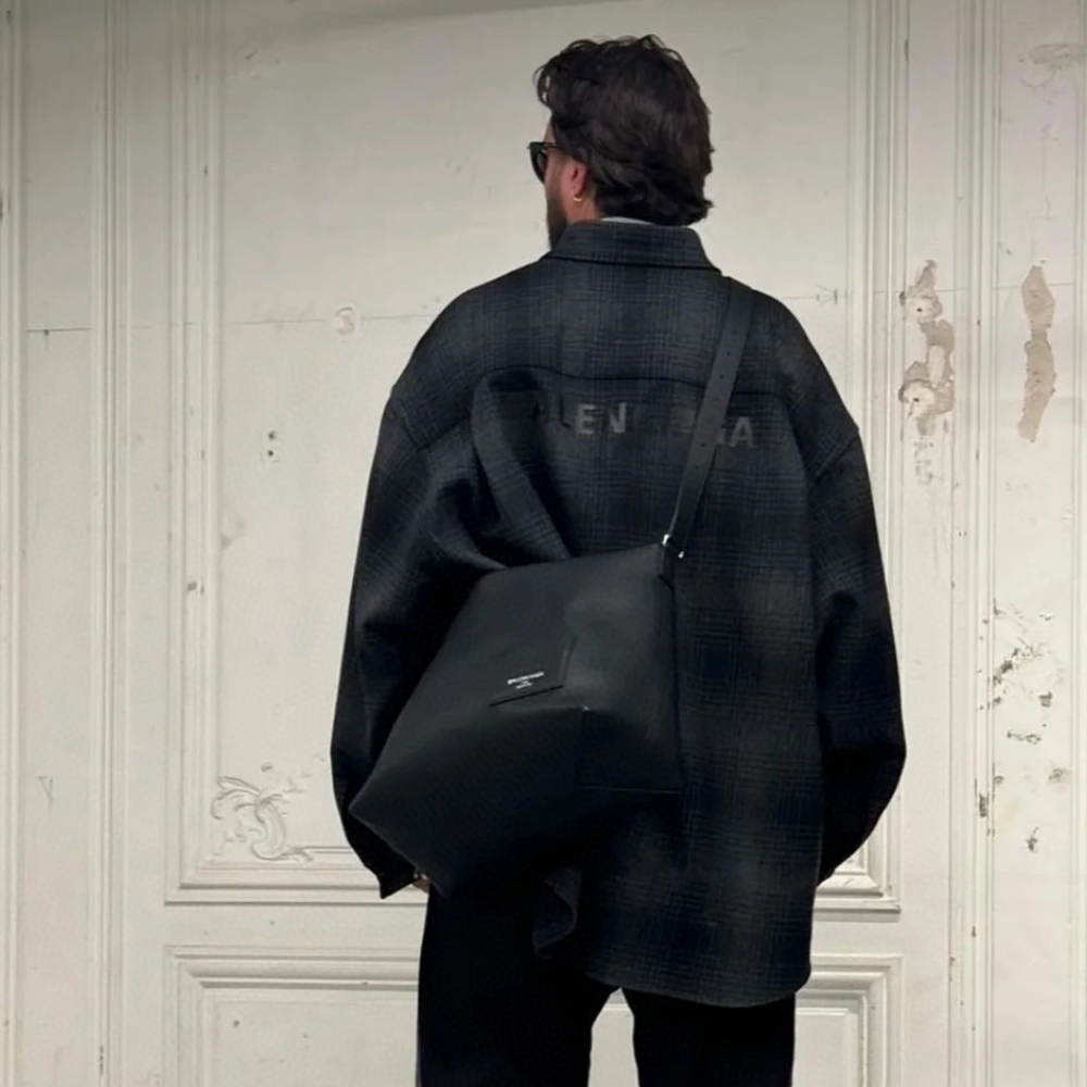 NIGO Balenciaga Men's Spring And Fall Black Plaid Lapel Single Breasted Long Sleeved Shirt #nigo74797