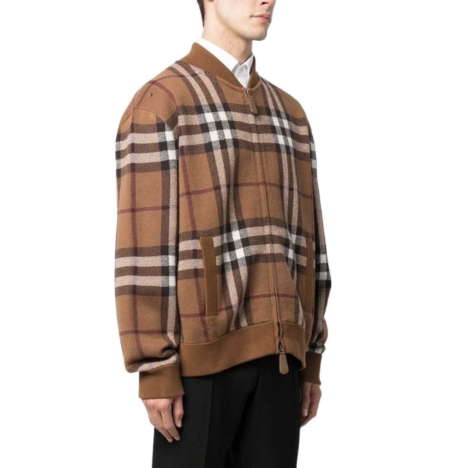 NIGO Burberry Men's Check Jacquard Wool Cashmere Knit Zipper Long Sleeve Jacket #nigo74818