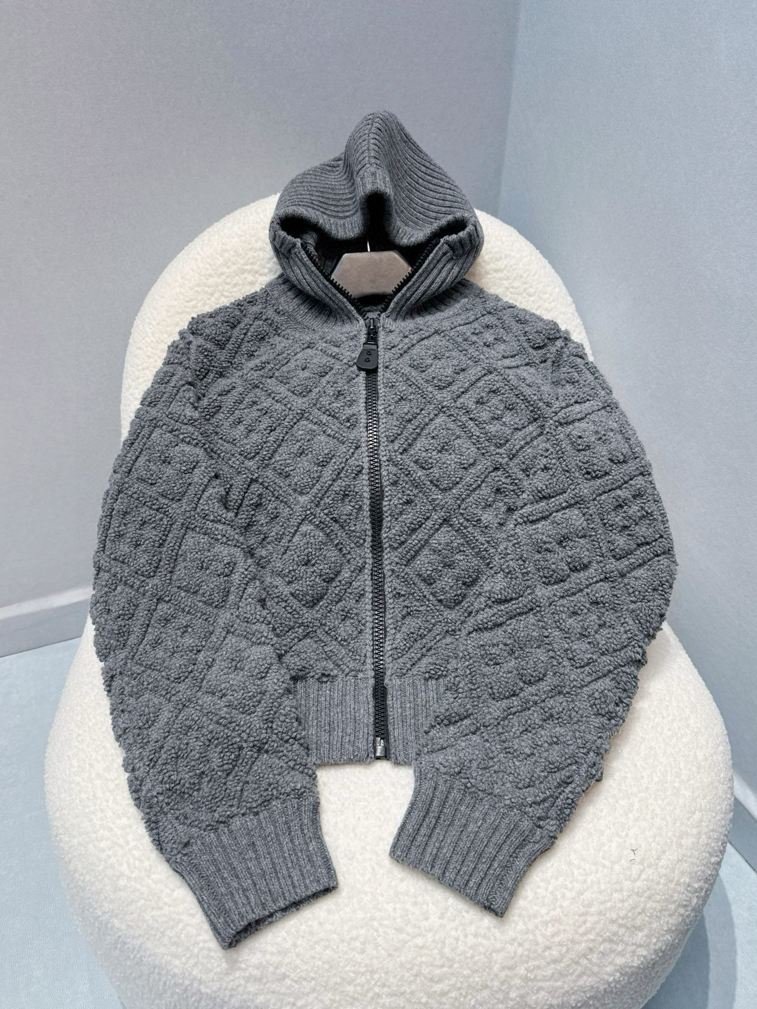 NIGO Louis Vuitton Women's Autumn and Winter Solid Color Hooded Wide Ribbed Knit Sweater Zipper Long Sleeve Jacket #nigo73993