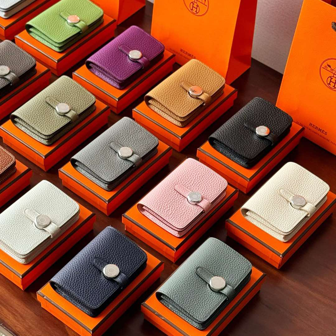 NIGO Hermes Dogon Women's Silver Buckle Togo Cowhide Solid Color Card Case Wallet Bag Bags #nigo74813