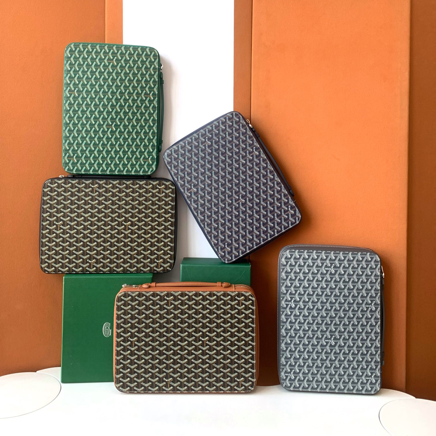 NIGO GOYARD Companion Men's Solid Color Old Flower Full Print Zipper Closure Canvas Spell Calfskin Business Bag Briefcase Bags #nigo74812