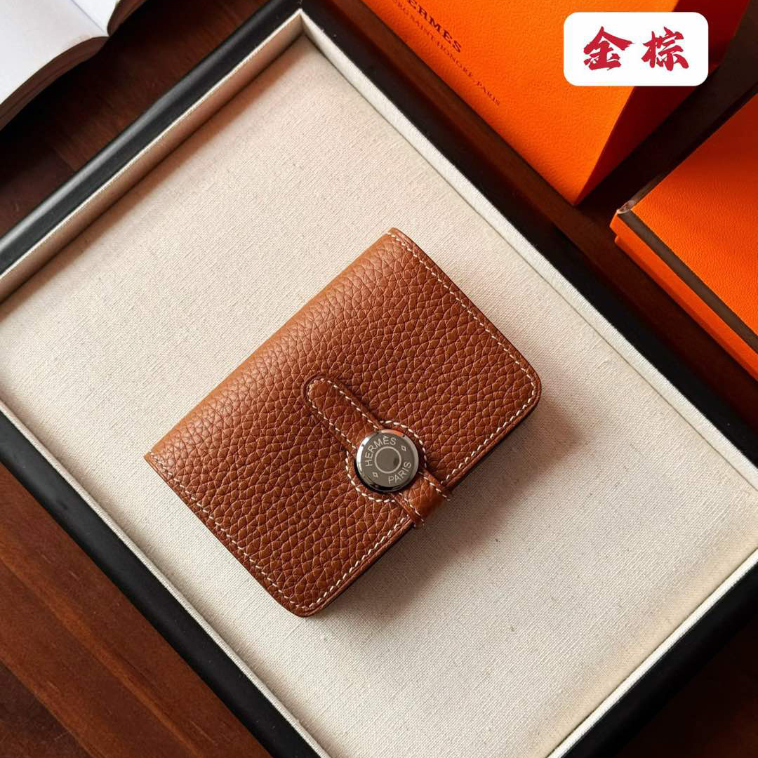 NIGO Hermes Dogon Women's Silver Buckle Togo Cowhide Solid Color Card Case Wallet Bag Bags #nigo74813